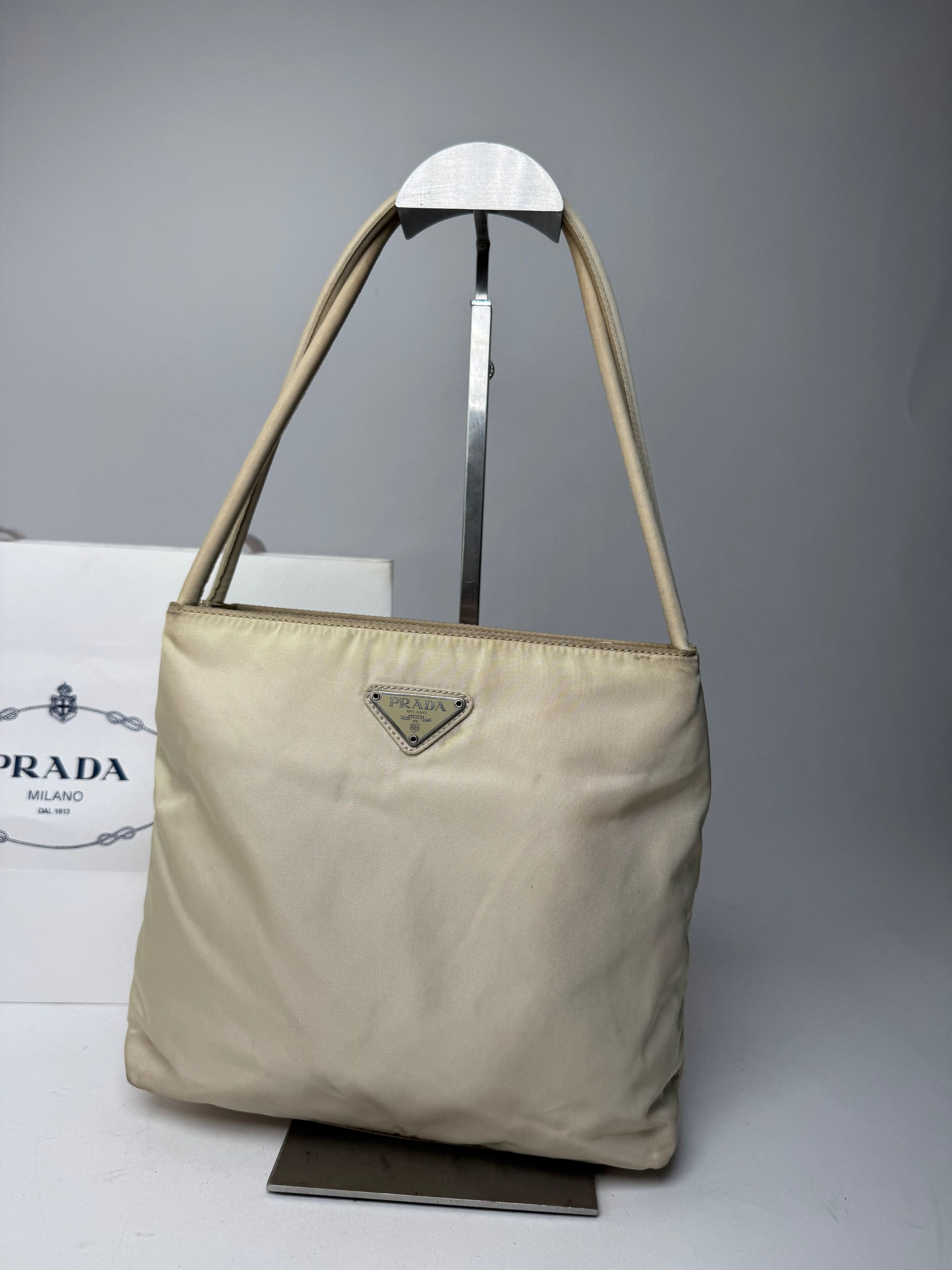Prada Vintage Polyester Triangle Bag Beige Size ONE SIZE - 8 Thumbnail