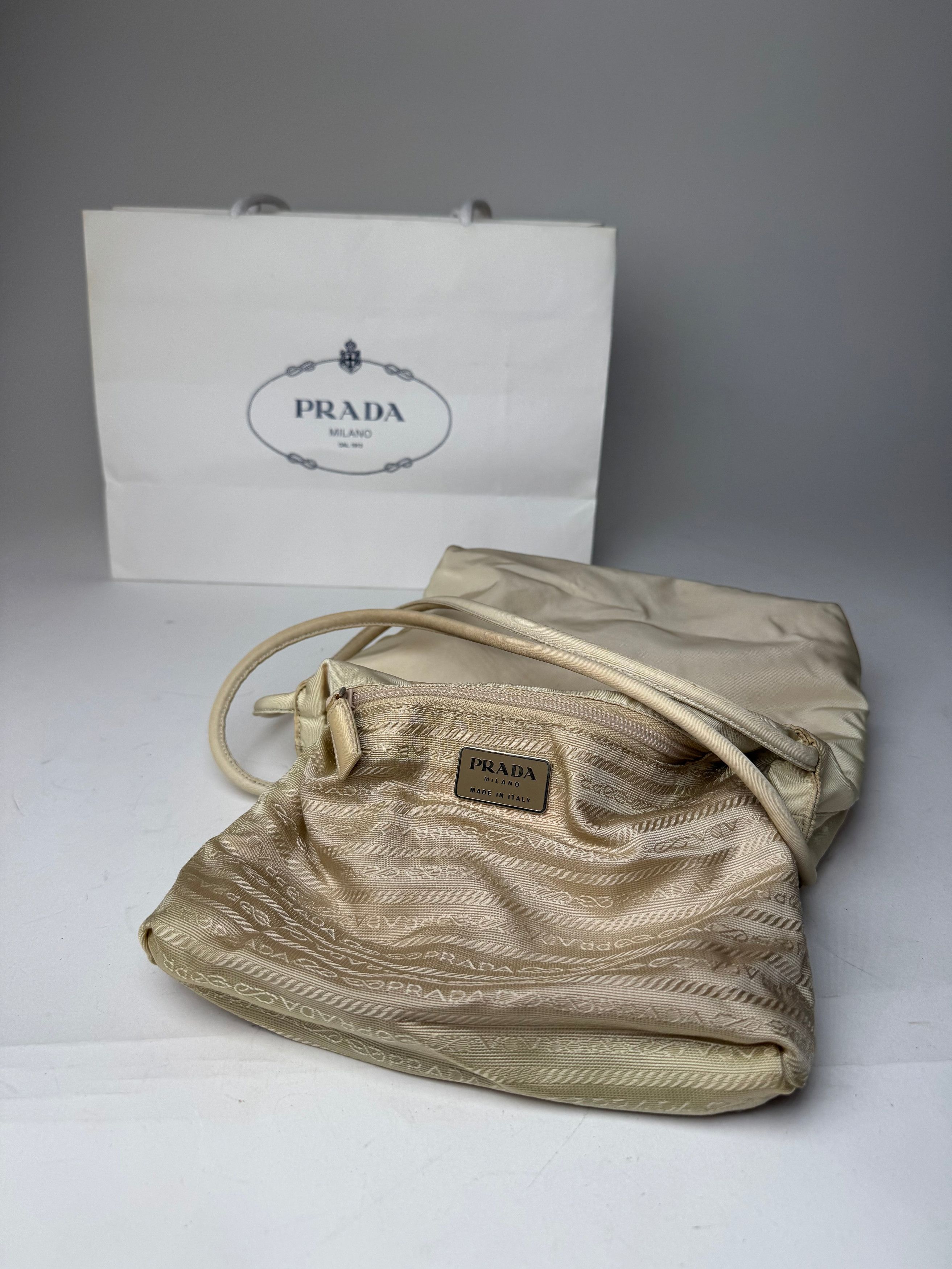 Prada Vintage Polyester Triangle Bag Beige Size ONE SIZE - 4 Thumbnail