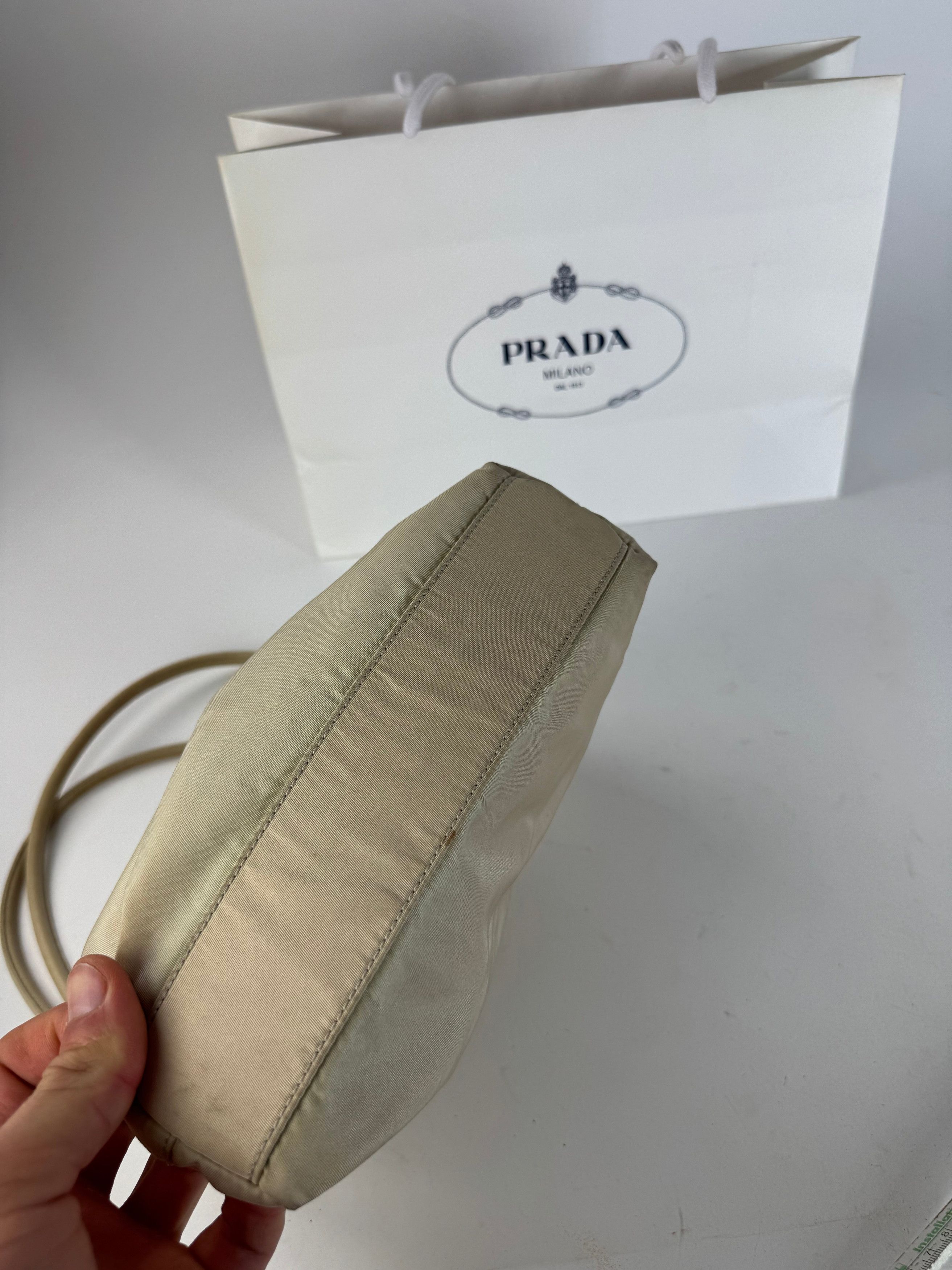 Prada Vintage Polyester Triangle Bag Beige Size ONE SIZE - 12 Thumbnail