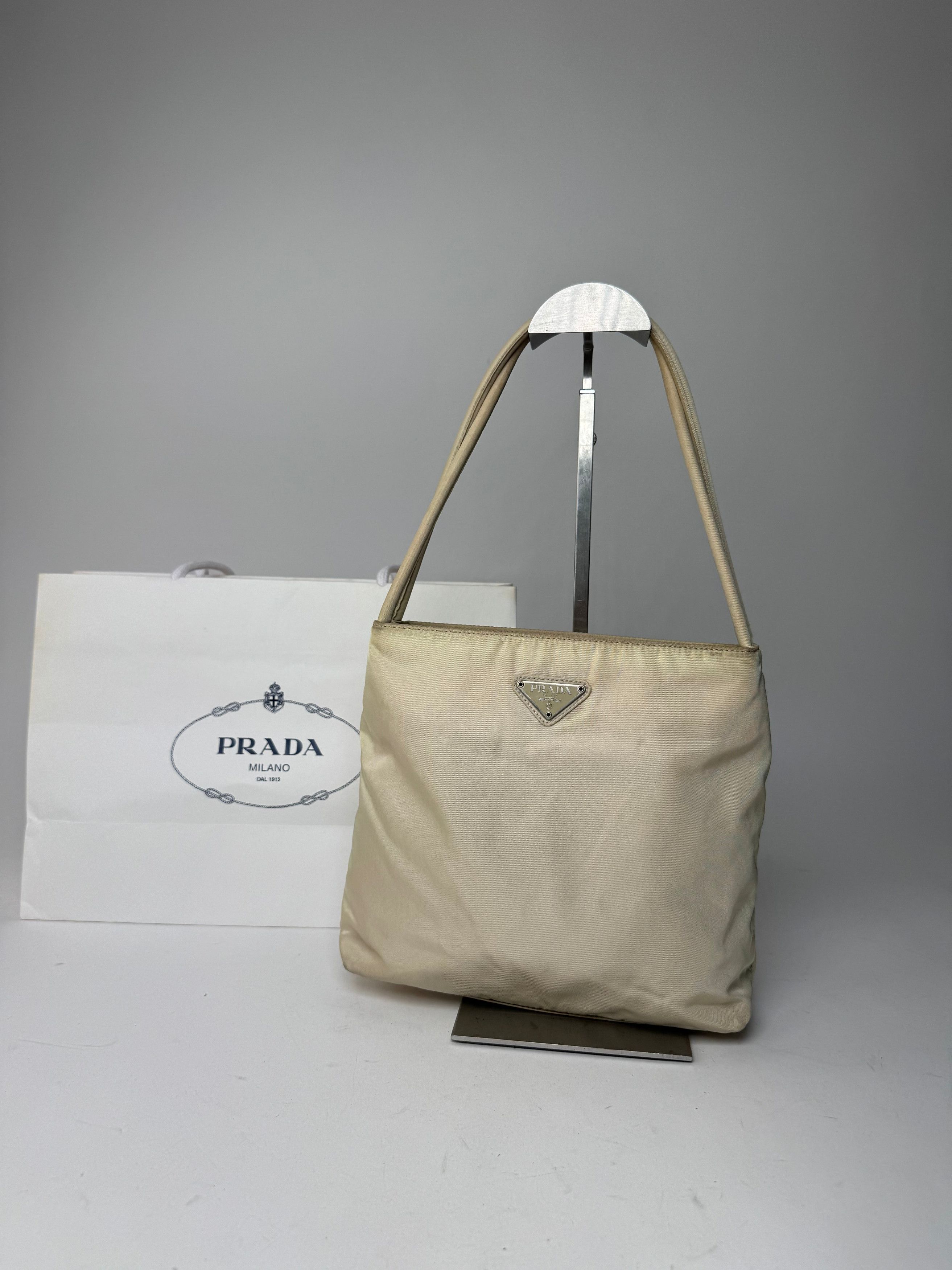 Prada Vintage Polyester Triangle Bag Beige Size ONE SIZE - 2 Thumbnail
