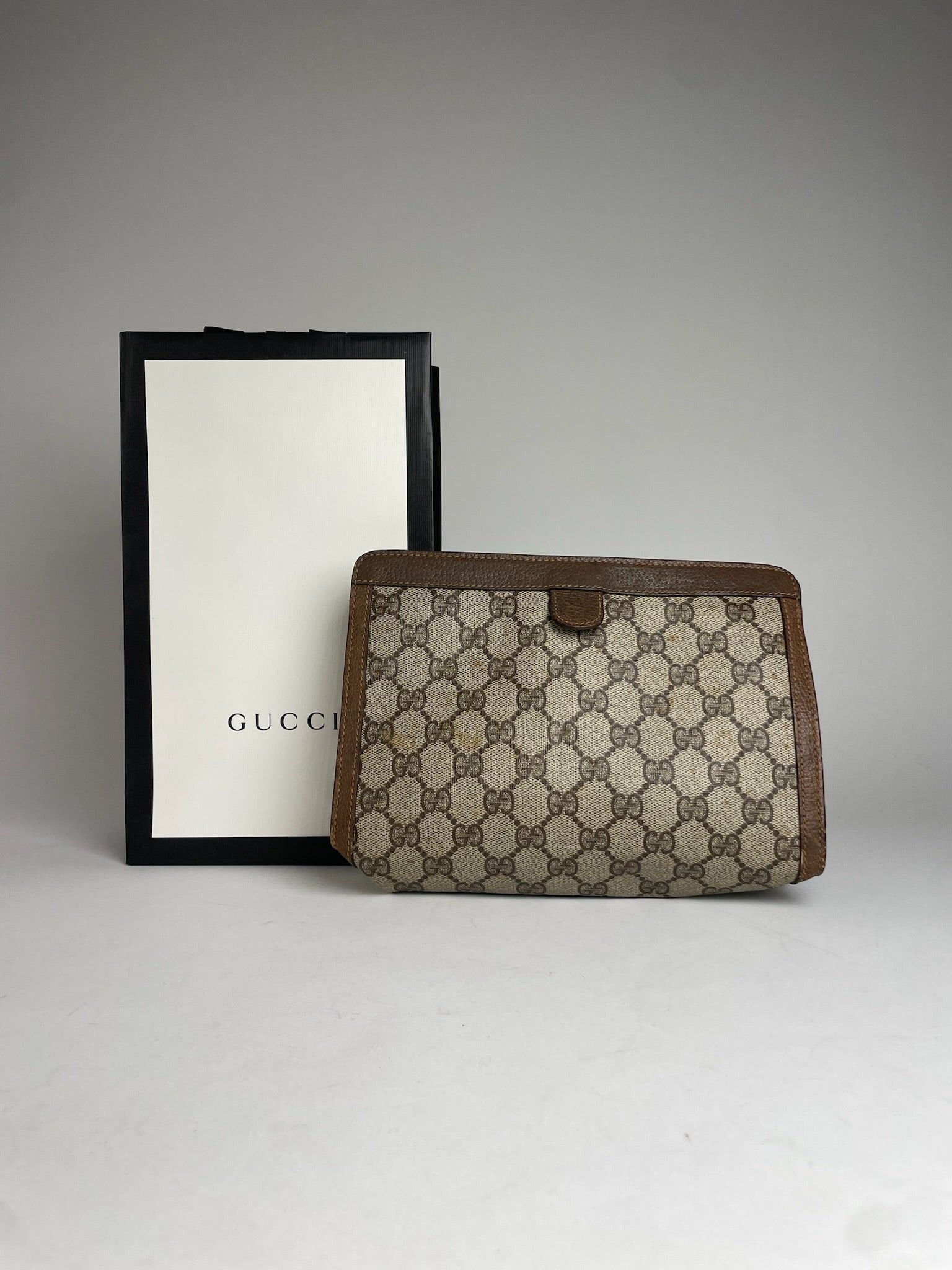 Gucci Vintage Ophidia Leather Clutch Grey Brown Size ONE SIZE - 2 Thumbnail