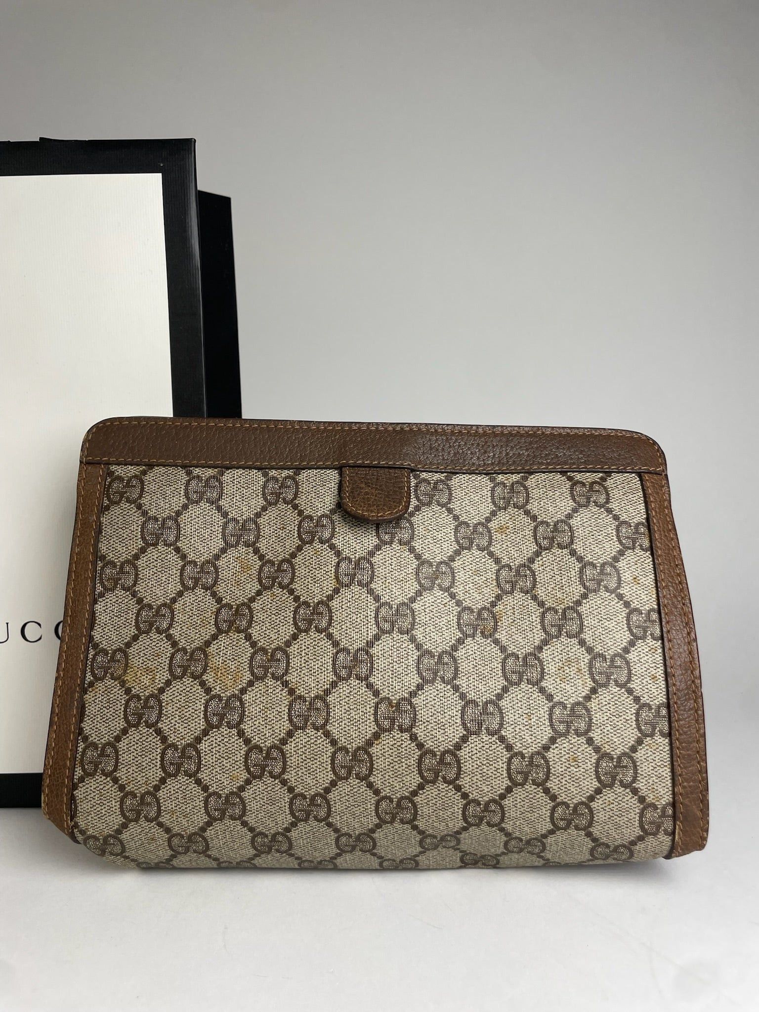 Gucci Vintage Ophidia Leather Clutch Grey Brown Size ONE SIZE - 9 Thumbnail