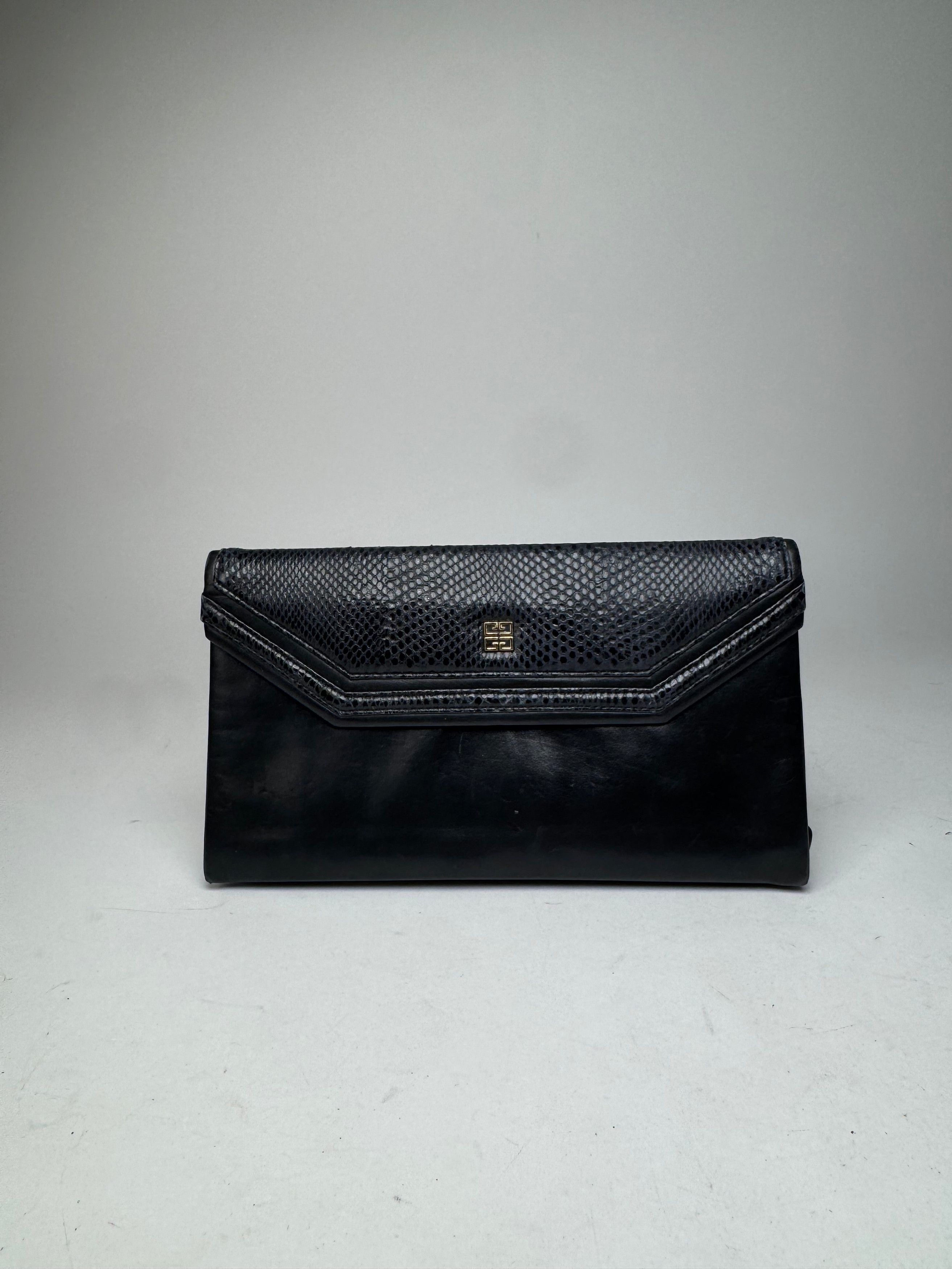 Givenchy Vintage Snake Emblossed Leather Clutch black Size ONE SIZE - 6 Thumbnail