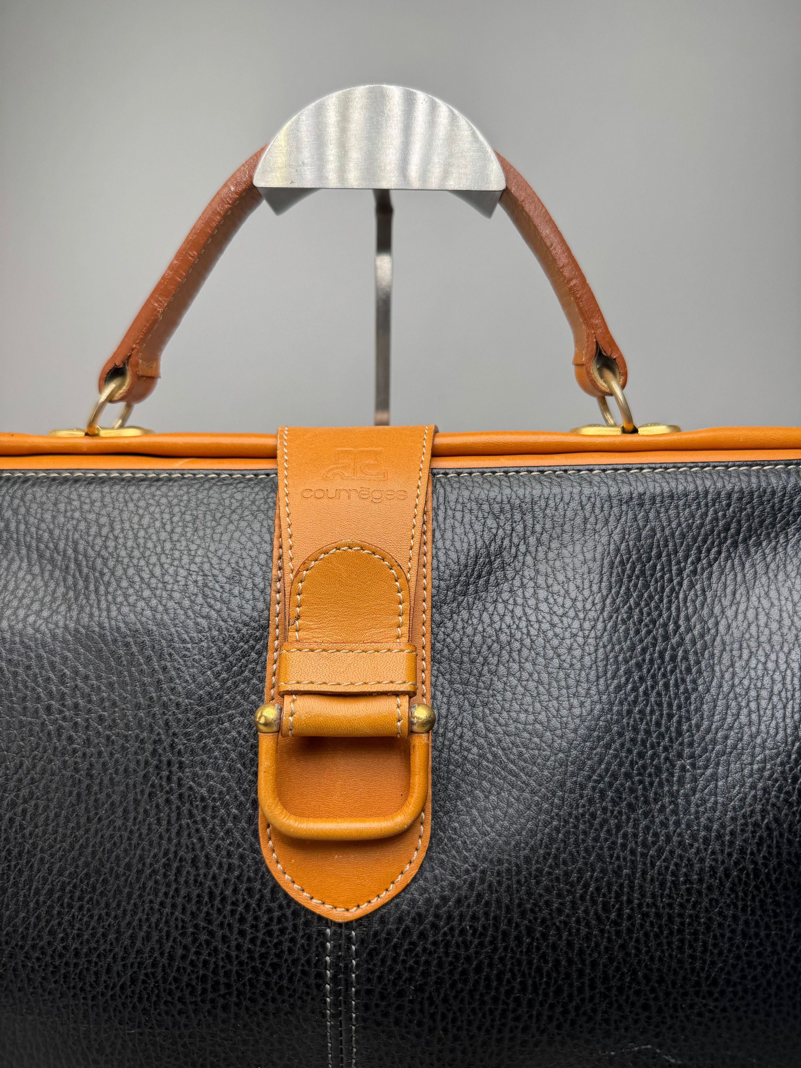 Courreges Vintage 2Way Leather Handbag Black Brown Size ONE SIZE - 6 Thumbnail