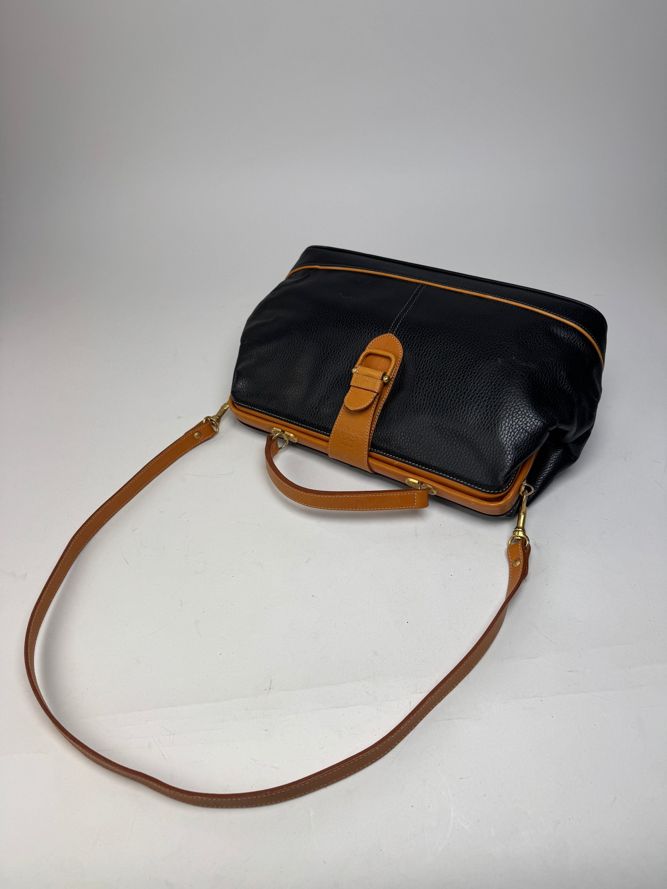 Courreges Vintage 2Way Leather Handbag Black Brown Size ONE SIZE - 9 Thumbnail