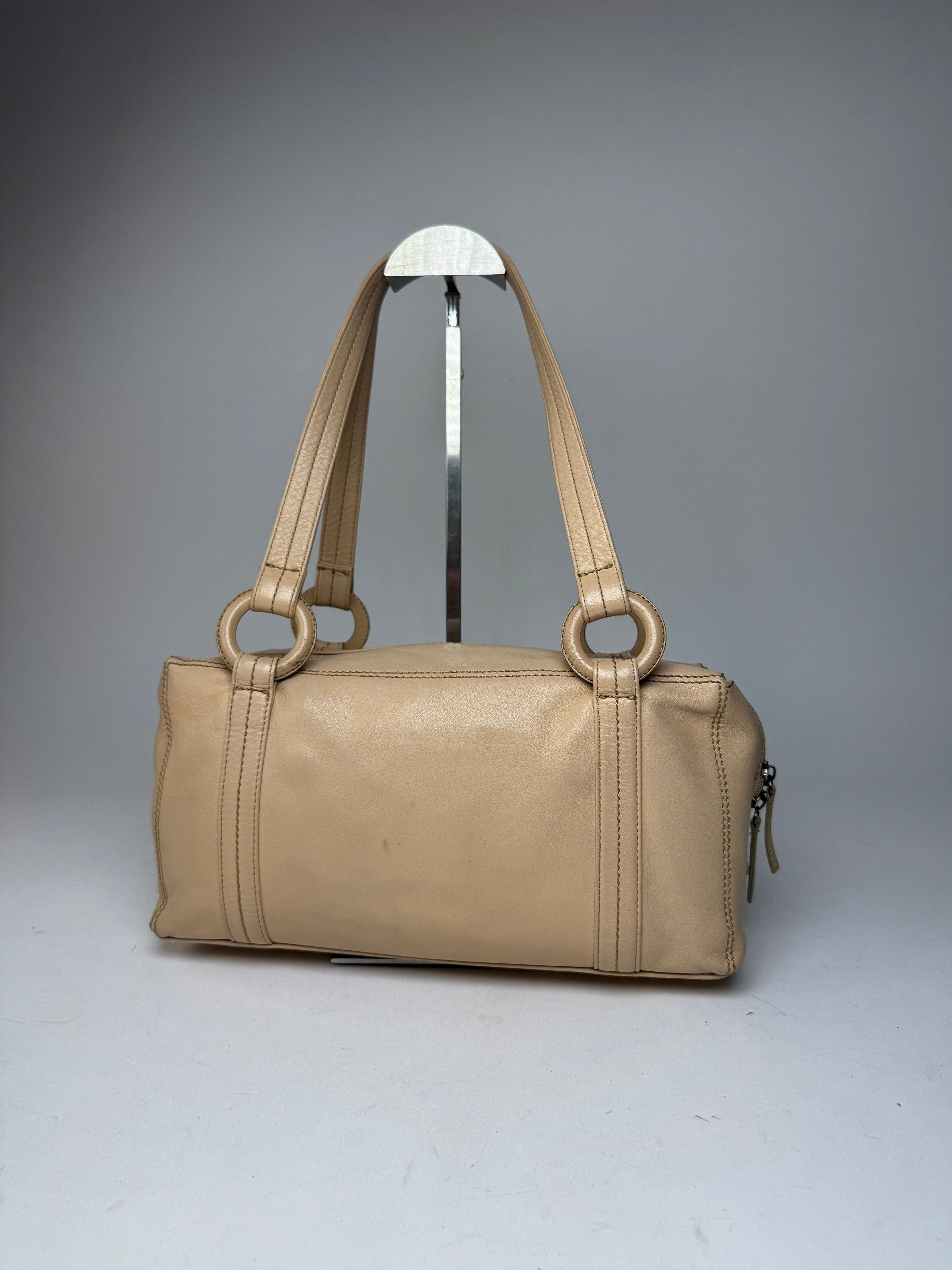 Issey Miyake Vintage Leather Handbag Beige Size ONE SIZE - 7 Thumbnail