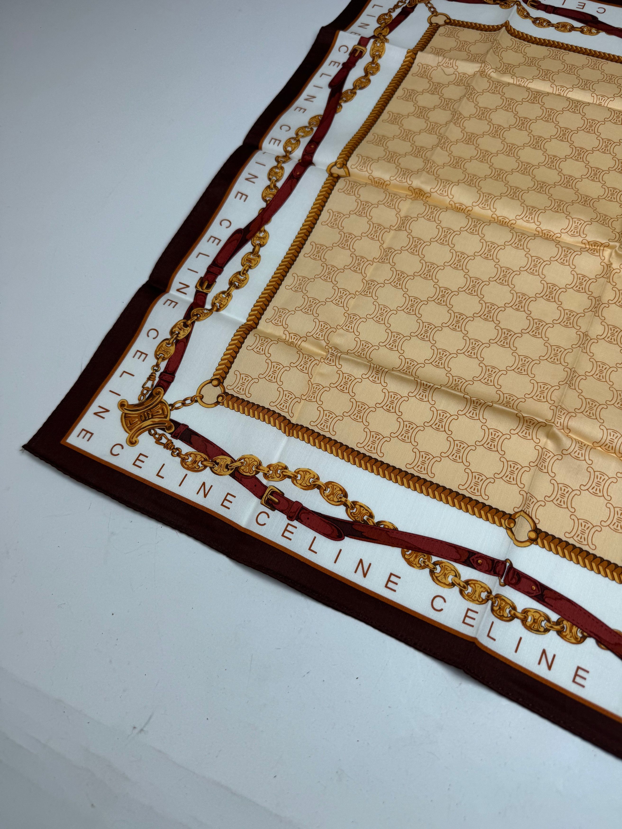 Celine Vintage Paris Monogram Scarf Gold Brown White Size ONE SIZE - 3 Thumbnail