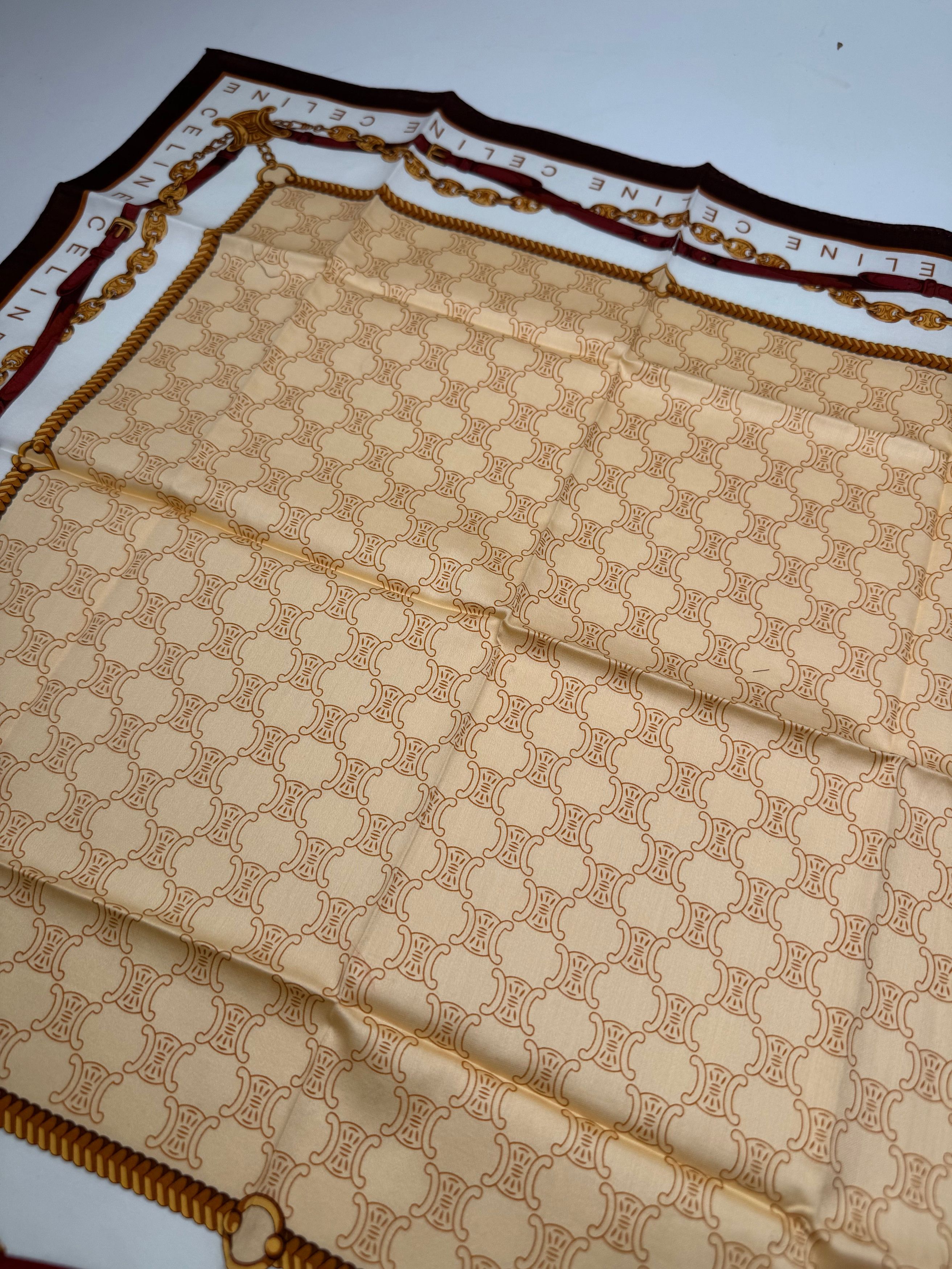 Celine Vintage Paris Monogram Scarf Gold Brown White Size ONE SIZE - 5 Thumbnail