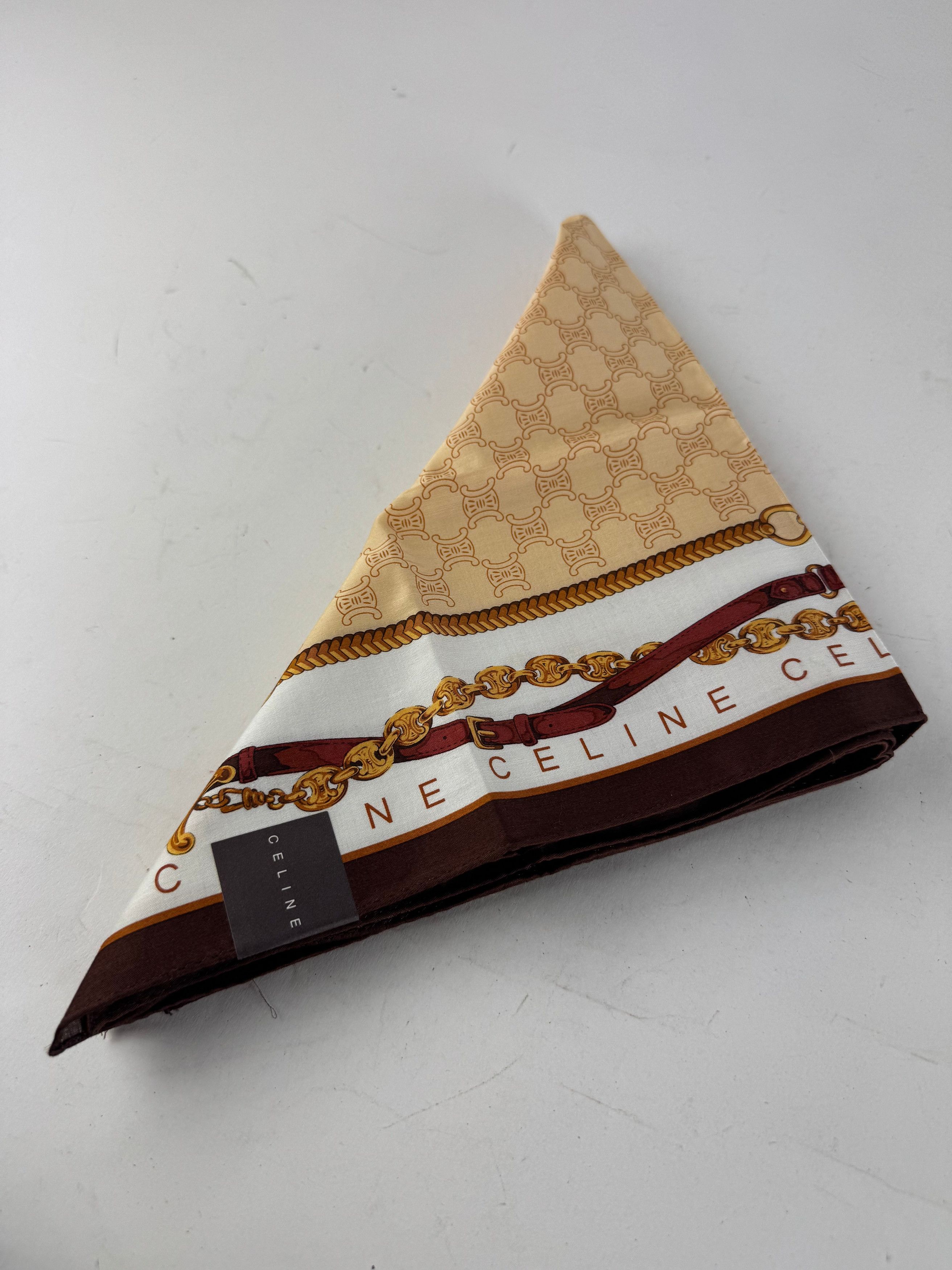 Celine Vintage Paris Monogram Scarf Gold Brown White Size ONE SIZE - 7 Thumbnail