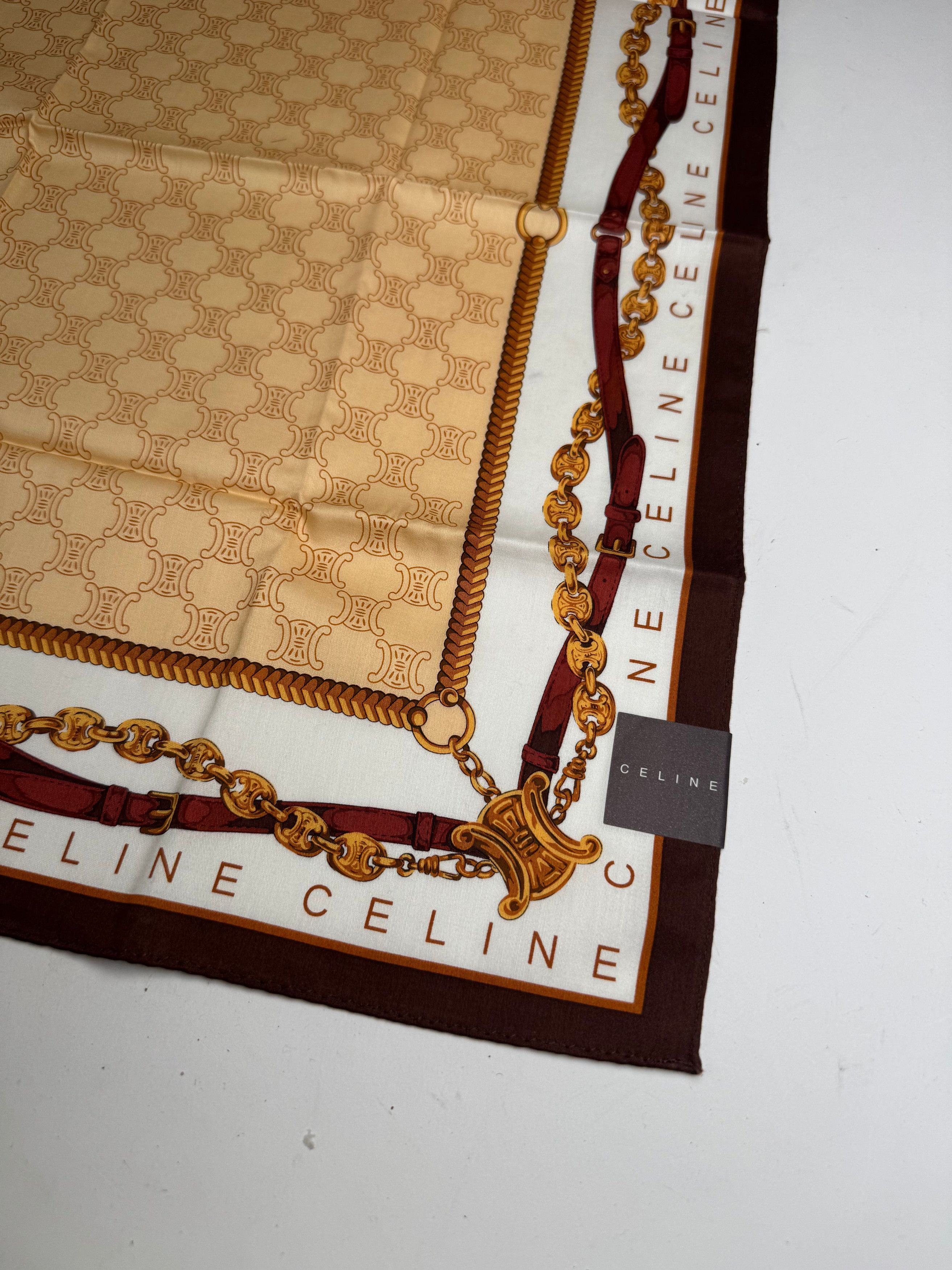 Celine Vintage Paris Monogram Scarf Gold Brown White Size ONE SIZE - 4 Thumbnail