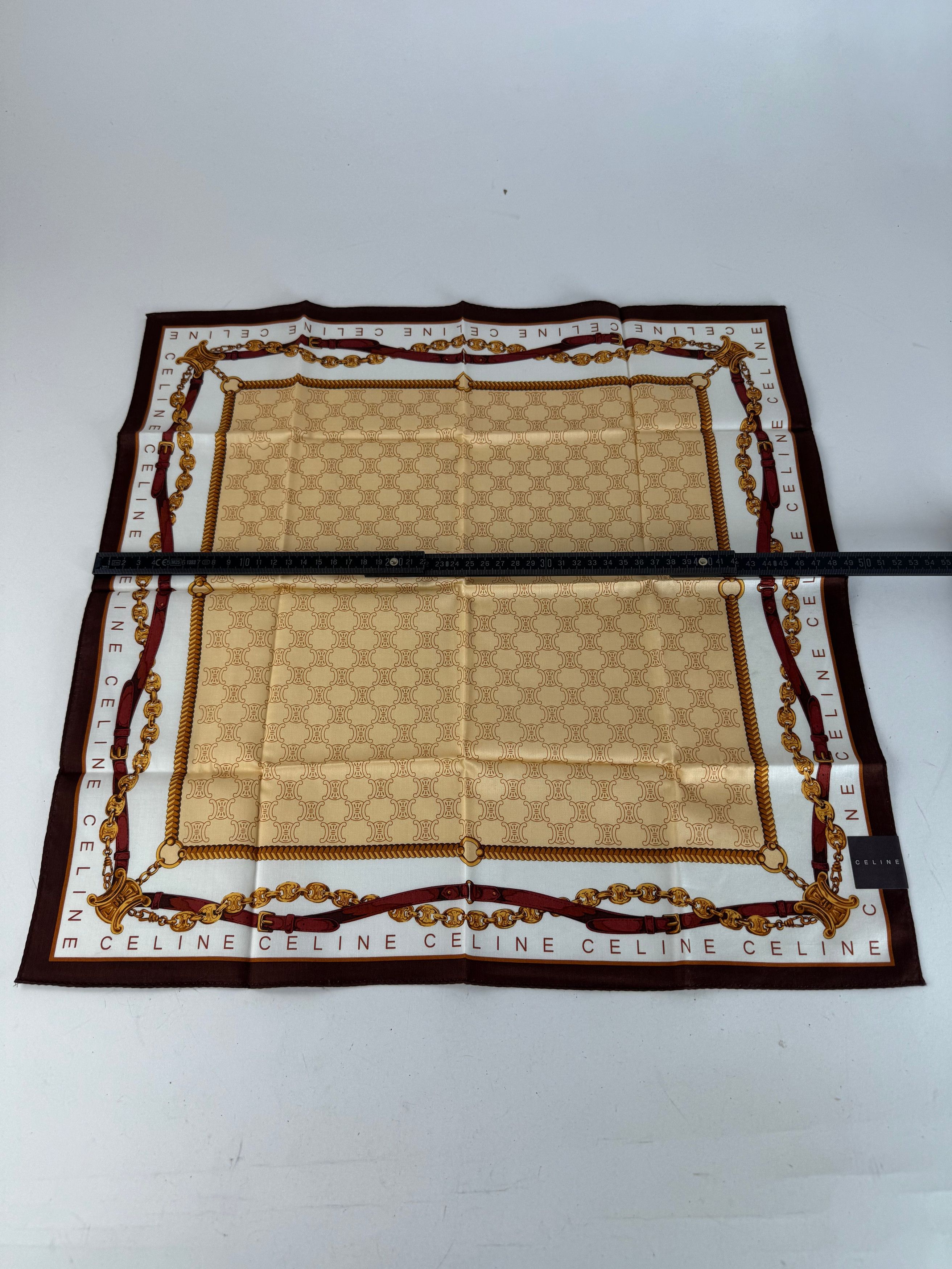 Celine Vintage Paris Monogram Scarf Gold Brown White Size ONE SIZE - 6 Thumbnail