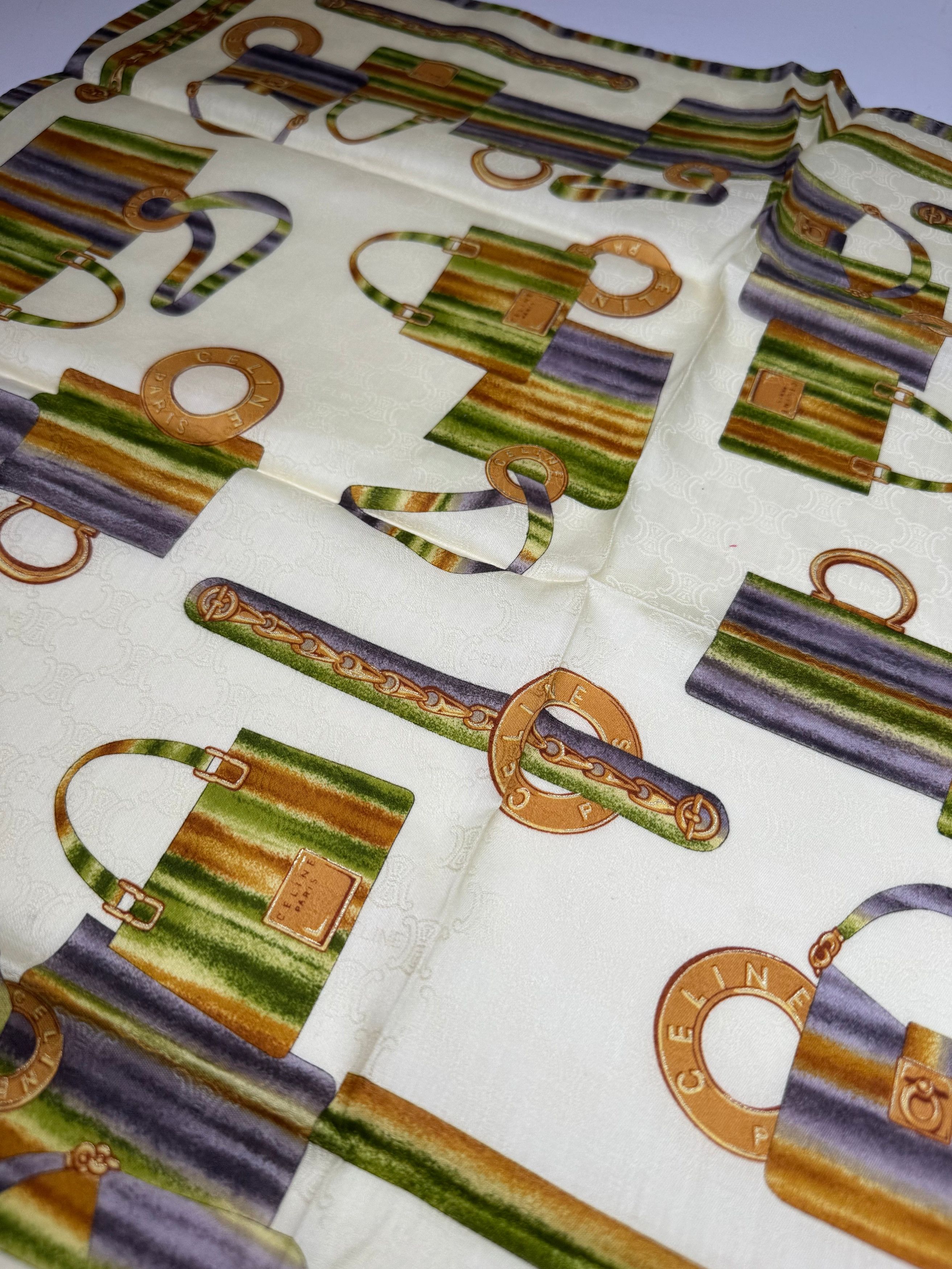Celine Vintage Abstract Monogram Scarf Yellow Green Size ONE SIZE - 6 Thumbnail