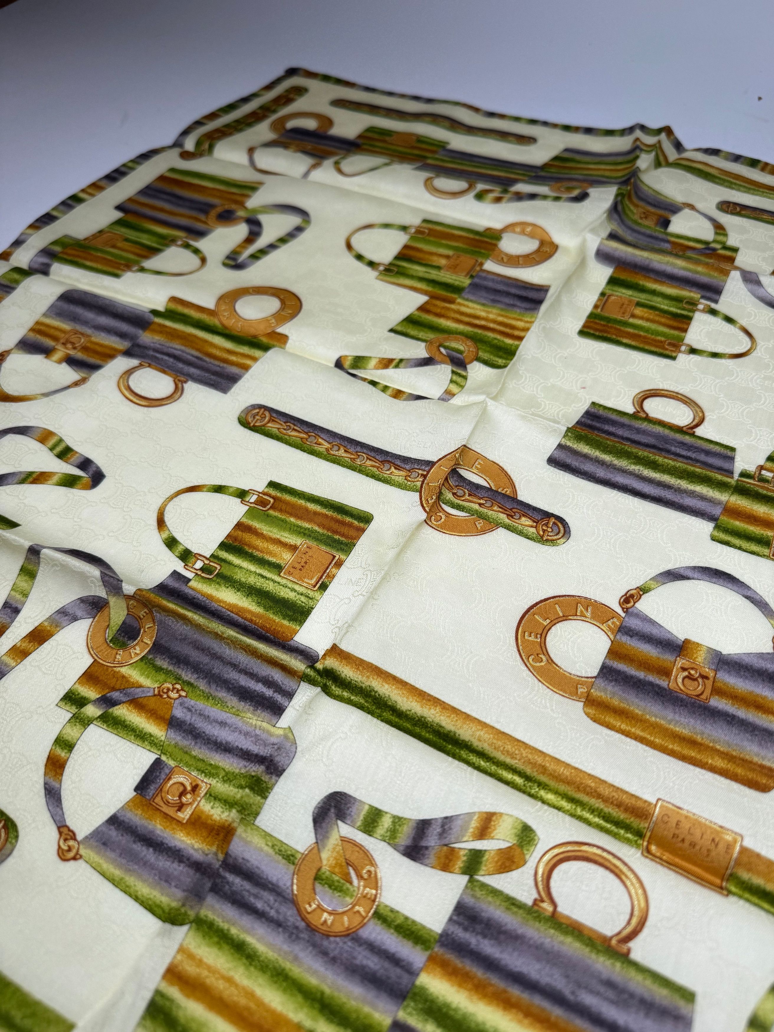 Celine Vintage Abstract Monogram Scarf Yellow Green Size ONE SIZE - 3 Thumbnail