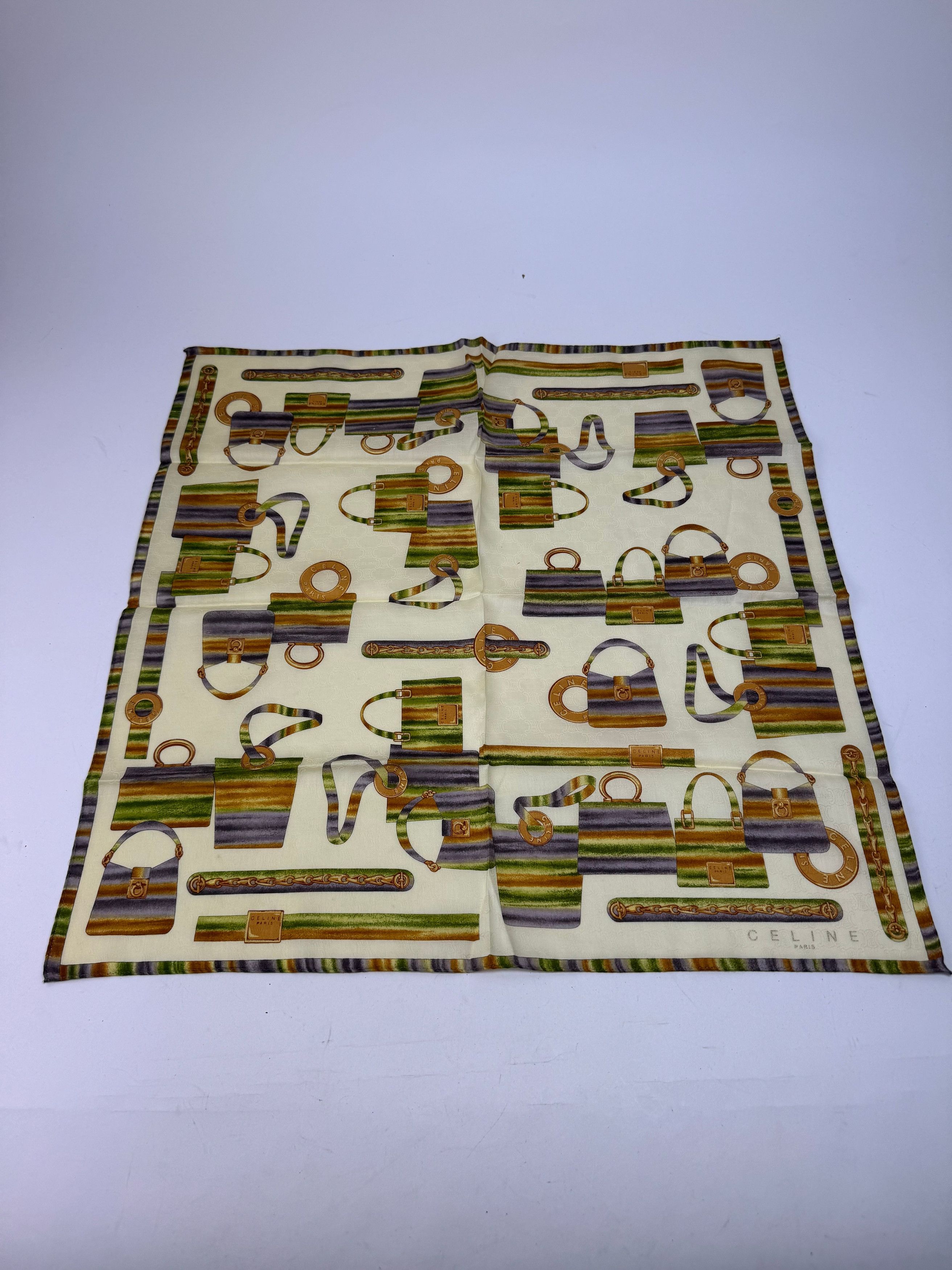 Celine Vintage Abstract Monogram Scarf Yellow Green Size ONE SIZE - 5 Thumbnail