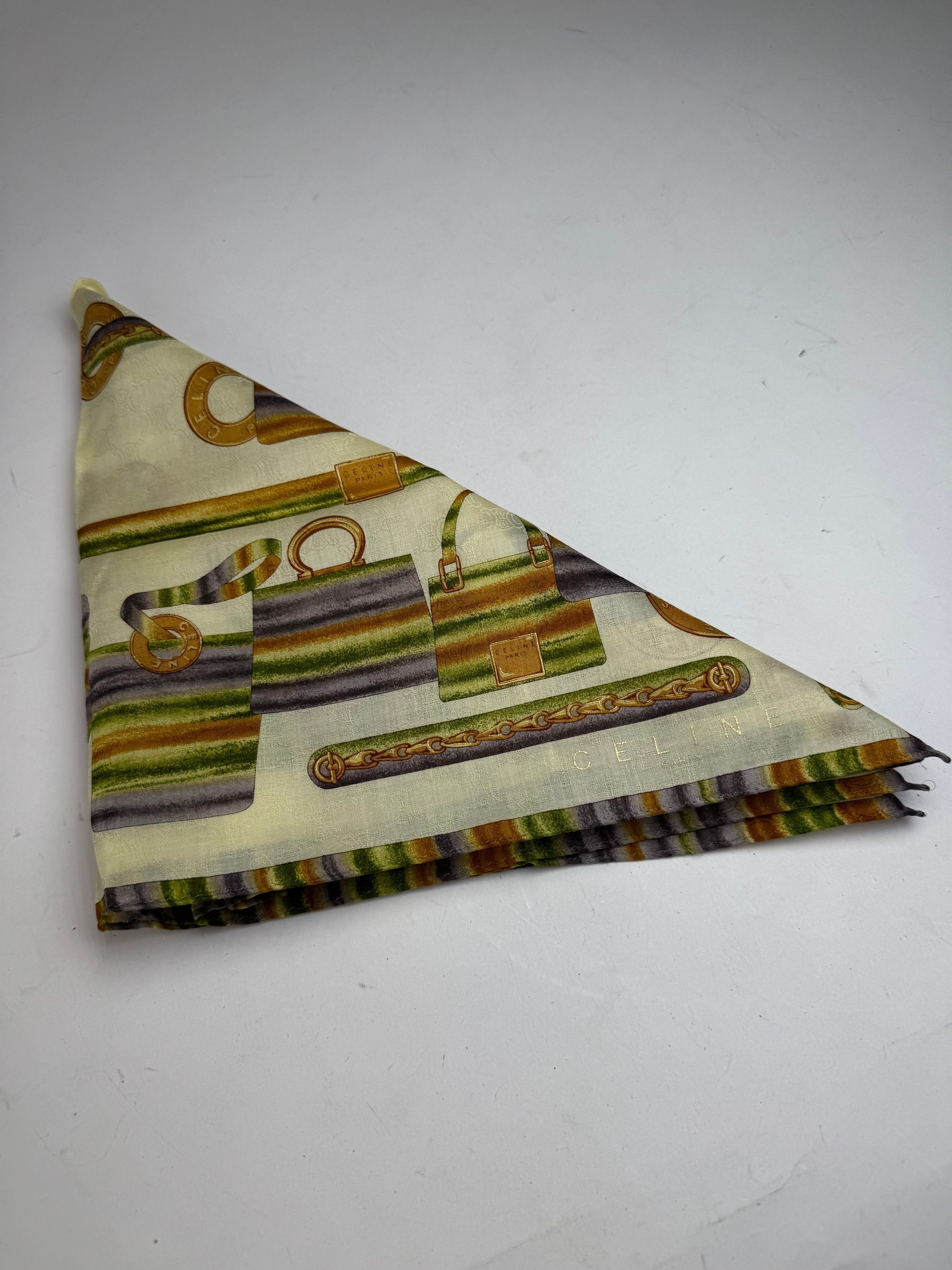 Celine Vintage Abstract Monogram Scarf Yellow Green Size ONE SIZE - 9 Thumbnail
