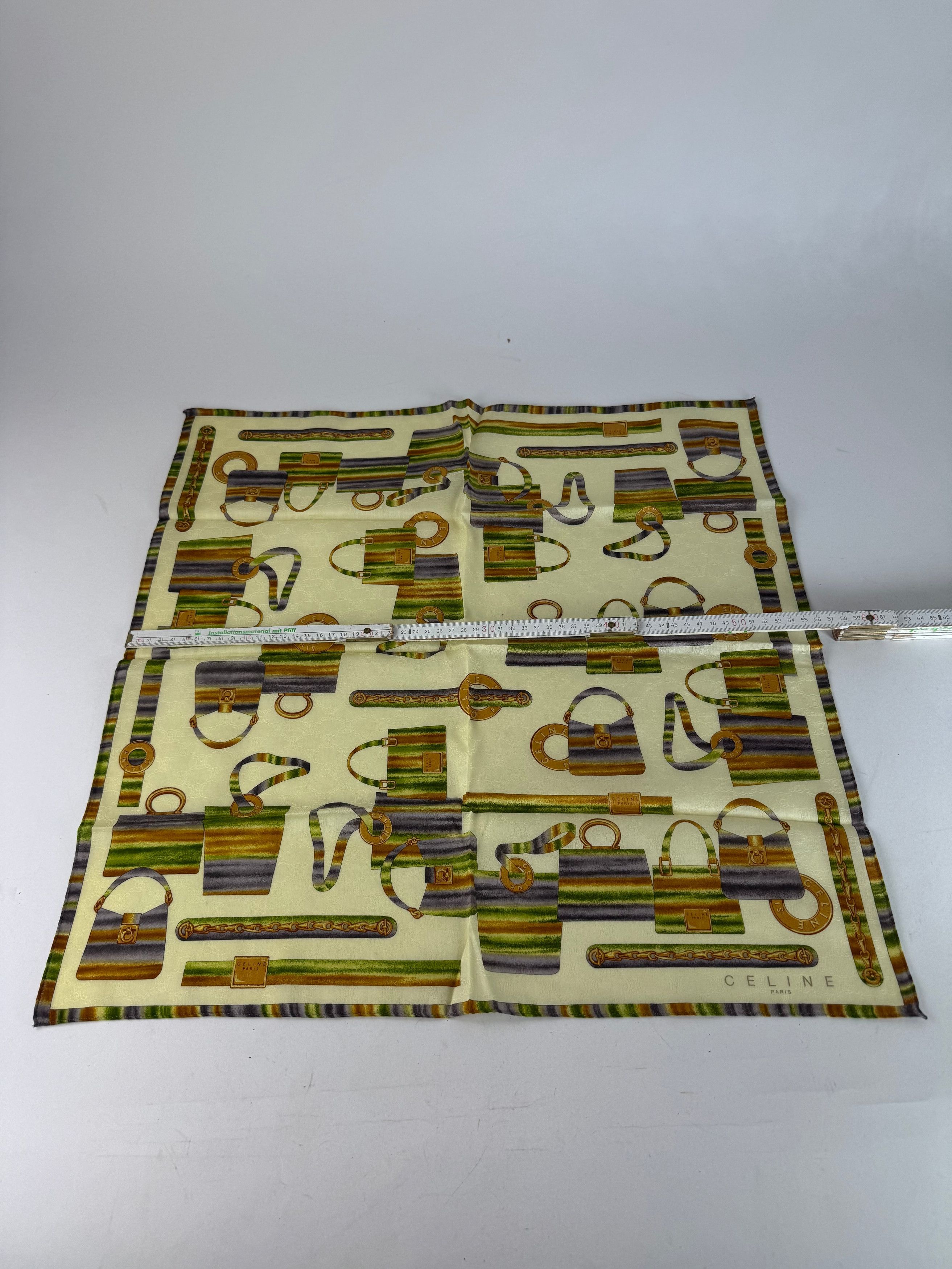 Celine Vintage Abstract Monogram Scarf Yellow Green Size ONE SIZE - 8 Thumbnail