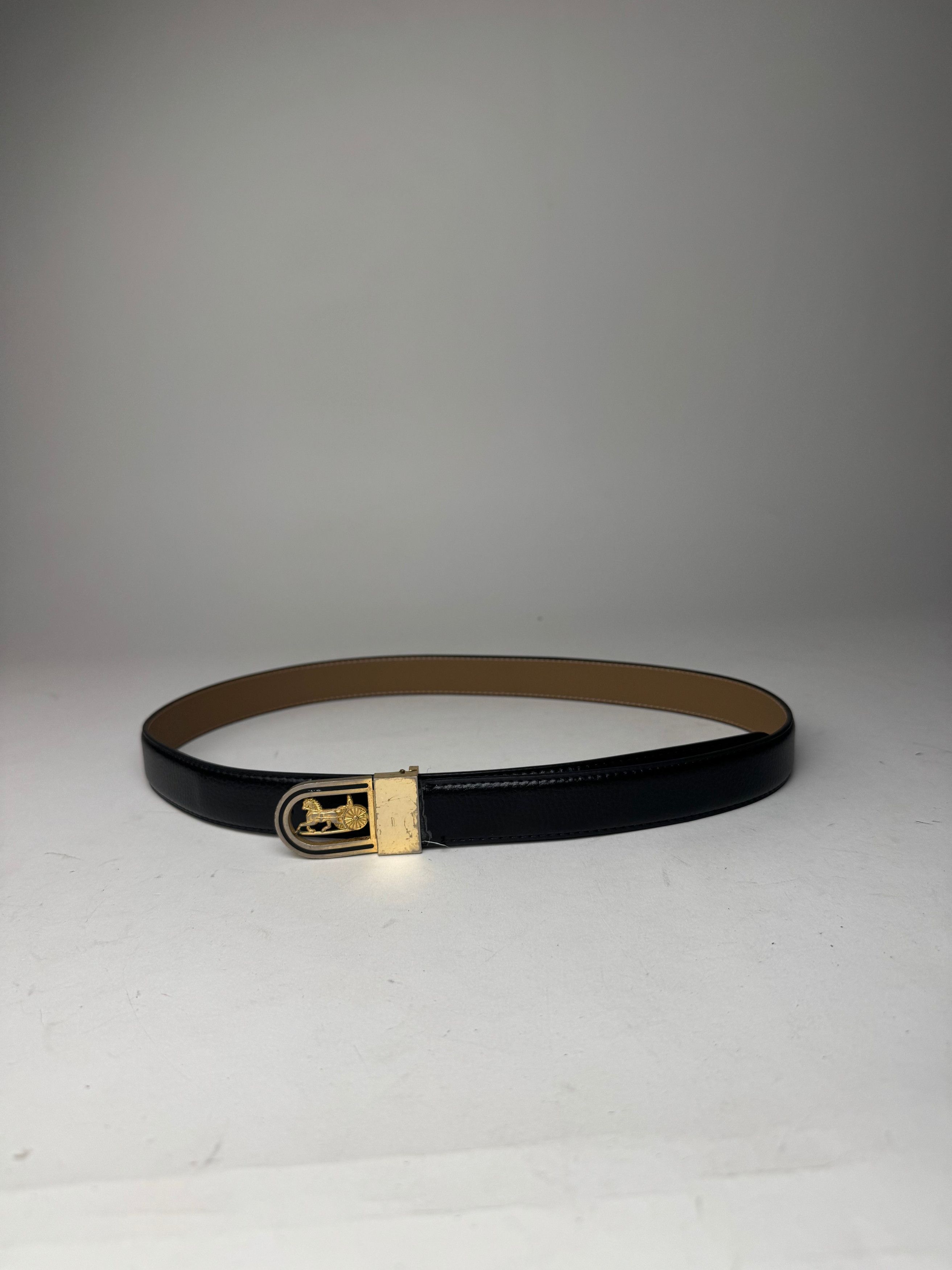 Celine Vintage Paris Carriage Logo Leather Belt Black Size ONE SIZE - 10 Thumbnail