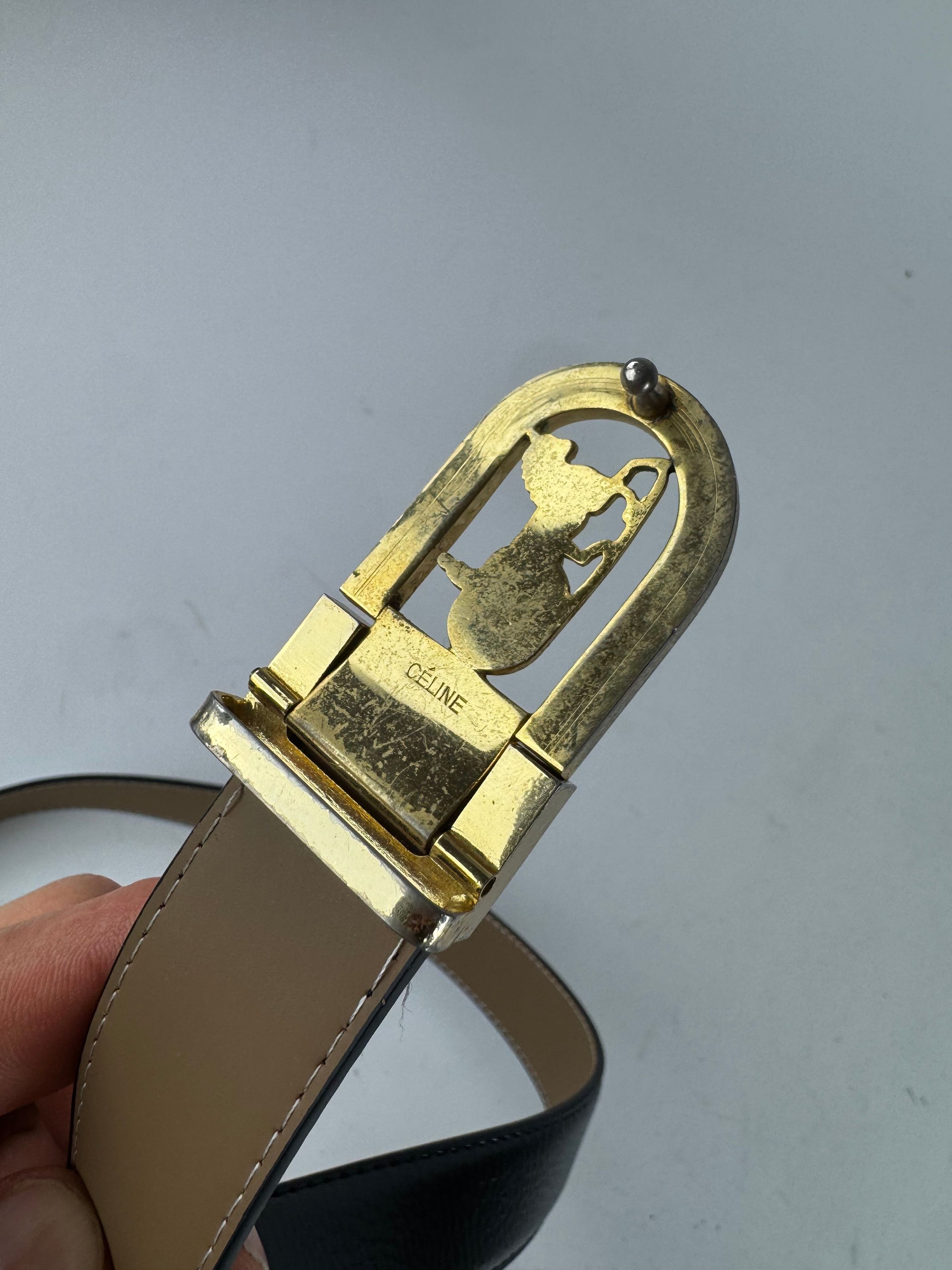 Celine Vintage Paris Carriage Logo Leather Belt Black Size ONE SIZE - 6 Thumbnail