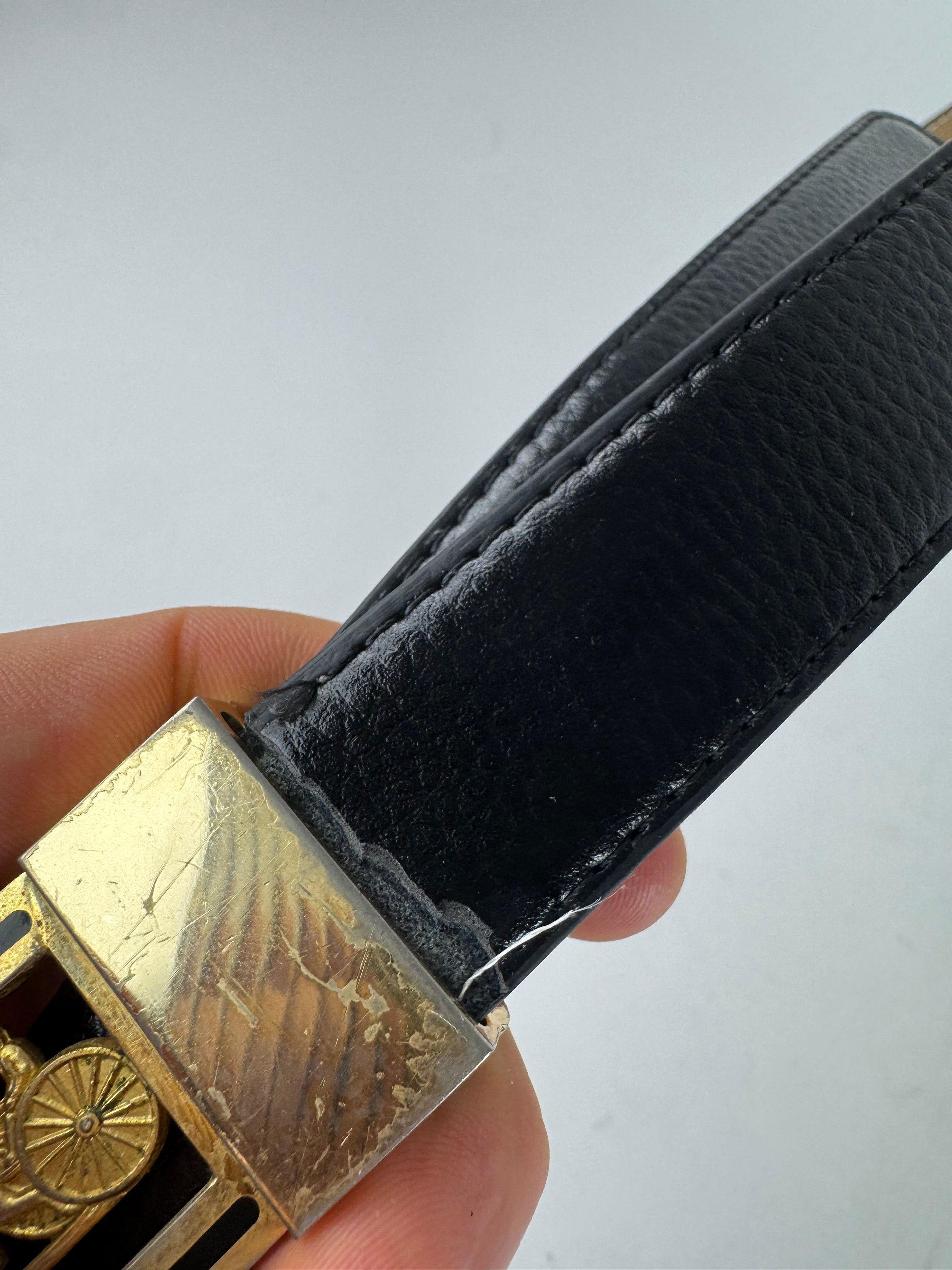Celine Vintage Paris Carriage Logo Leather Belt Black Size ONE SIZE - 4 Thumbnail