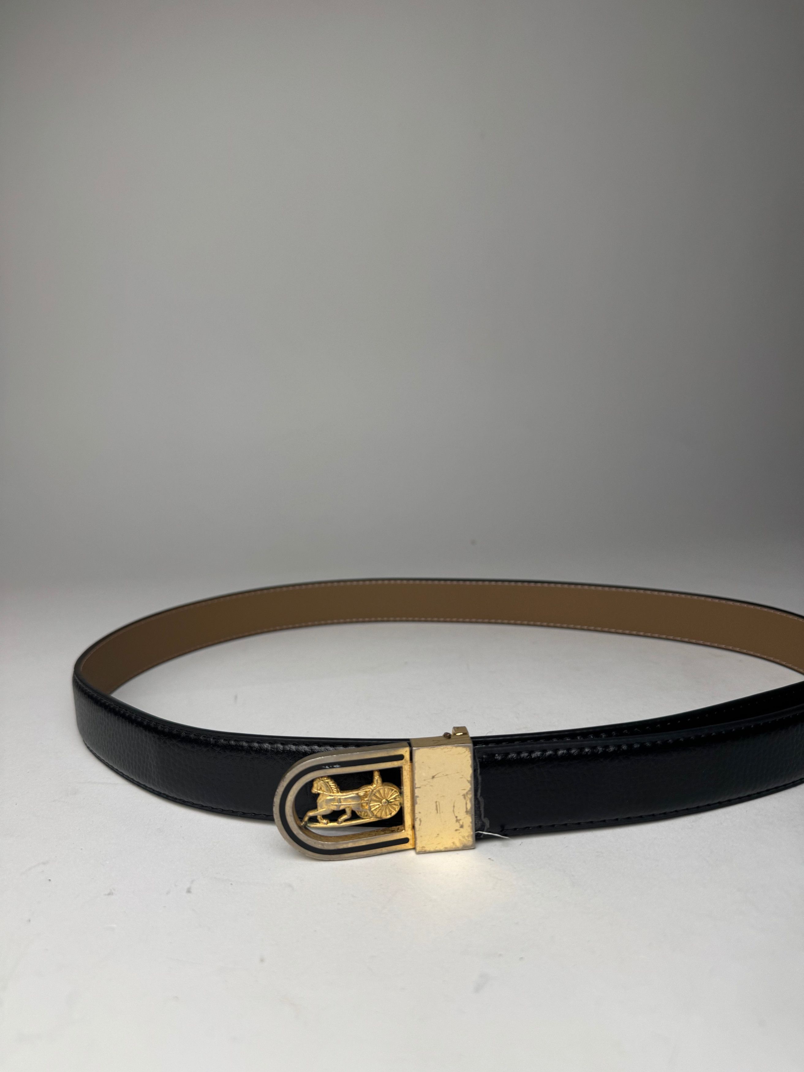 Celine Vintage Paris Carriage Logo Leather Belt Black Size ONE SIZE - 2 Thumbnail