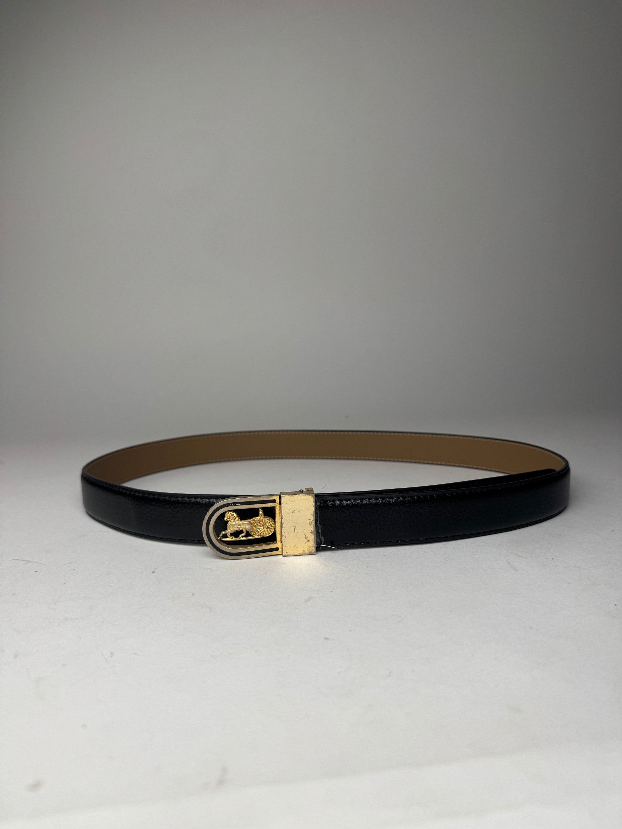 Celine Vintage Paris Carriage Logo Leather Belt Black Size ONE SIZE - 5 Thumbnail