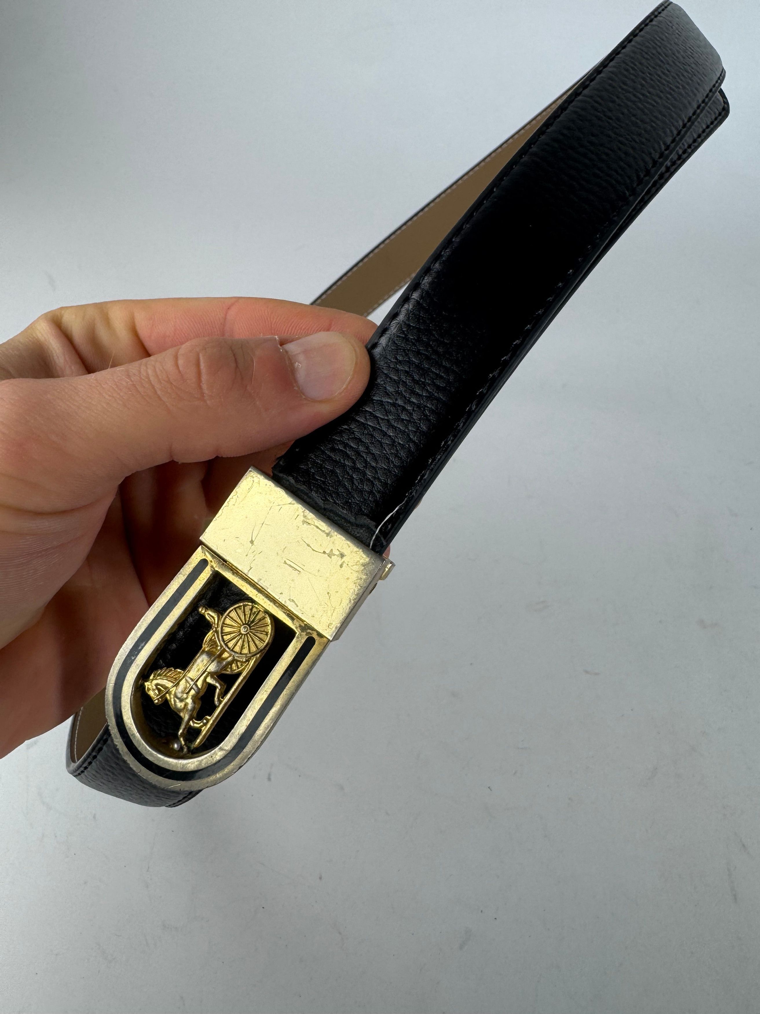 Celine Vintage Paris Carriage Logo Leather Belt Black Size ONE SIZE - 3 Thumbnail