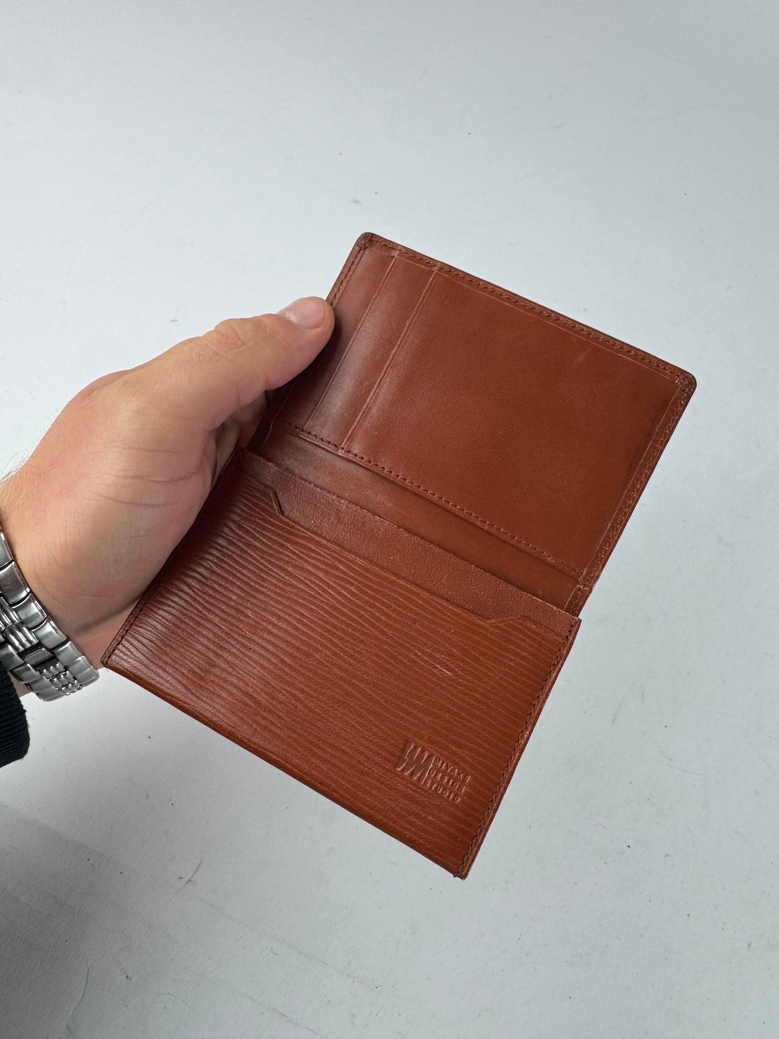 Issey Miyake Vintage Riffled Leather Card Holder Brown Size ONE SIZE - 3 Thumbnail