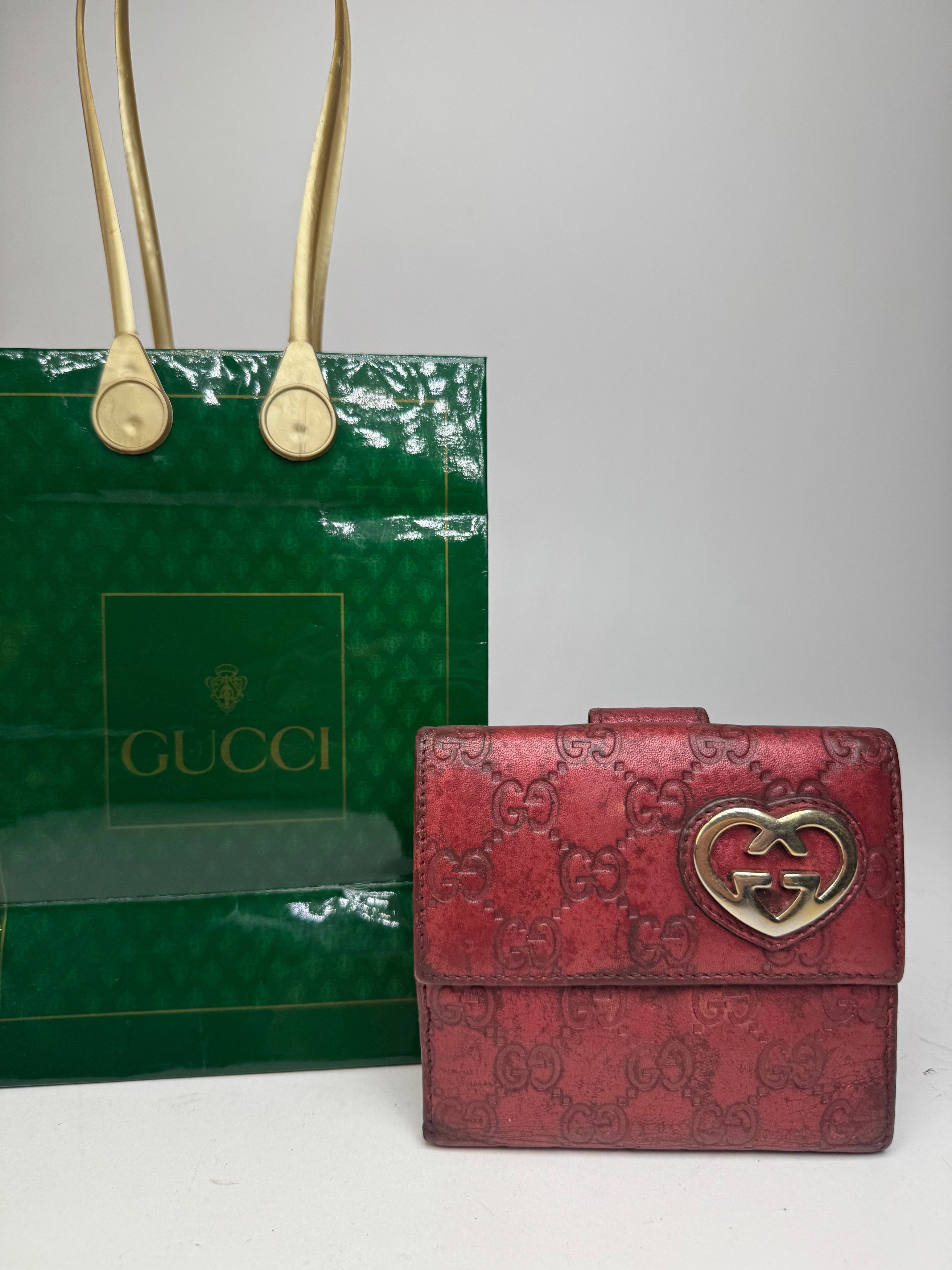 Gucci Vintage Metallic Monogram Leather Wallet Red Size ONE SIZE - 6 Thumbnail