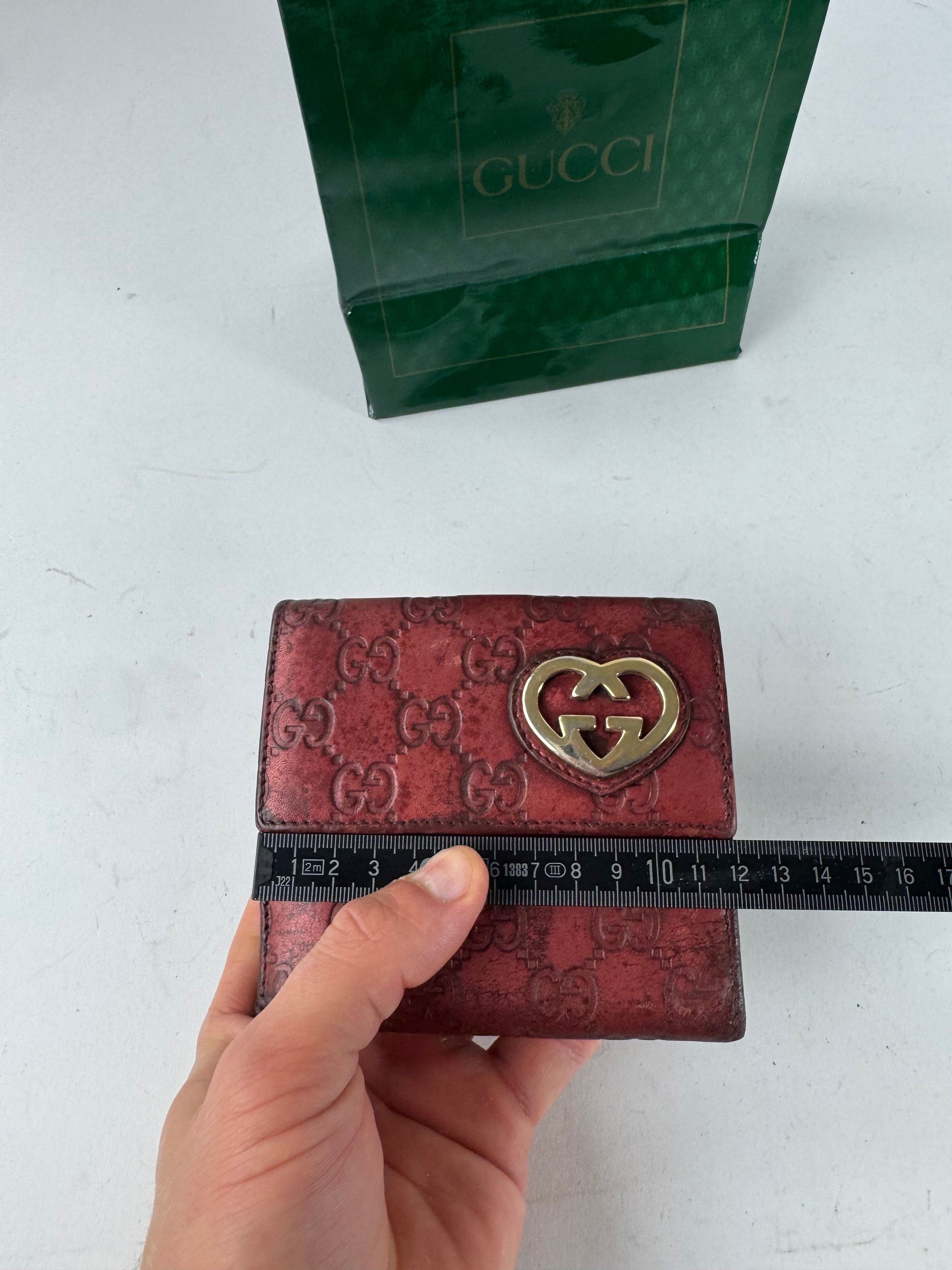 Gucci Vintage Metallic Monogram Leather Wallet Red Size ONE SIZE - 11 Thumbnail