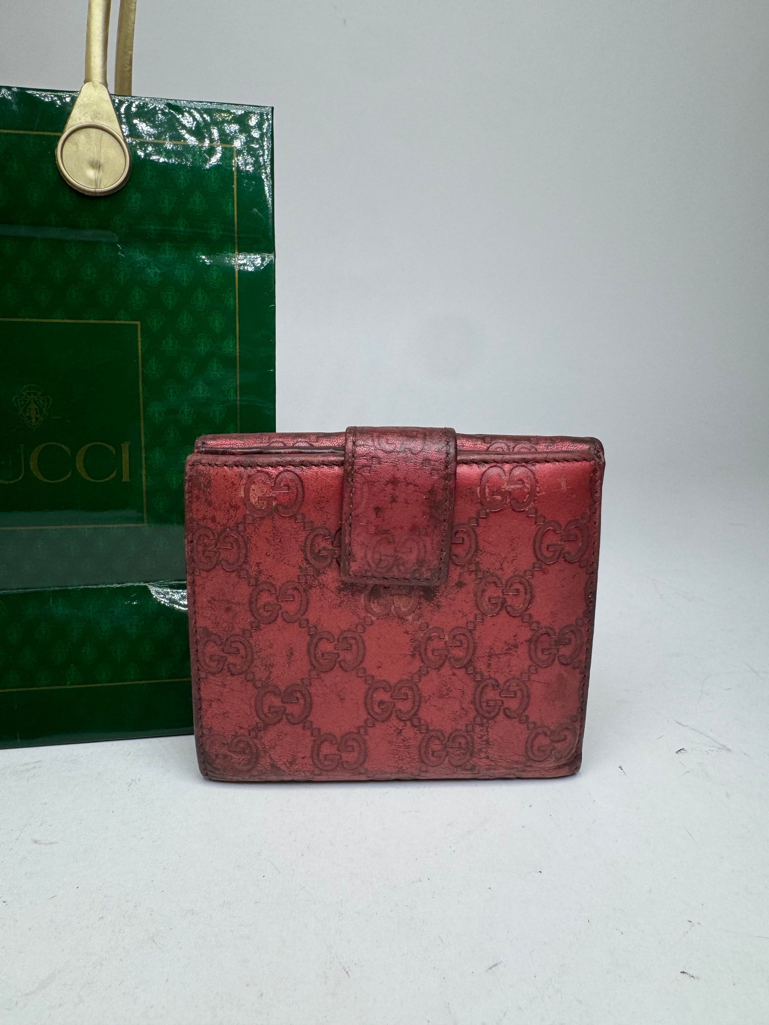 Gucci Vintage Metallic Monogram Leather Wallet Red Size ONE SIZE - 14 Thumbnail