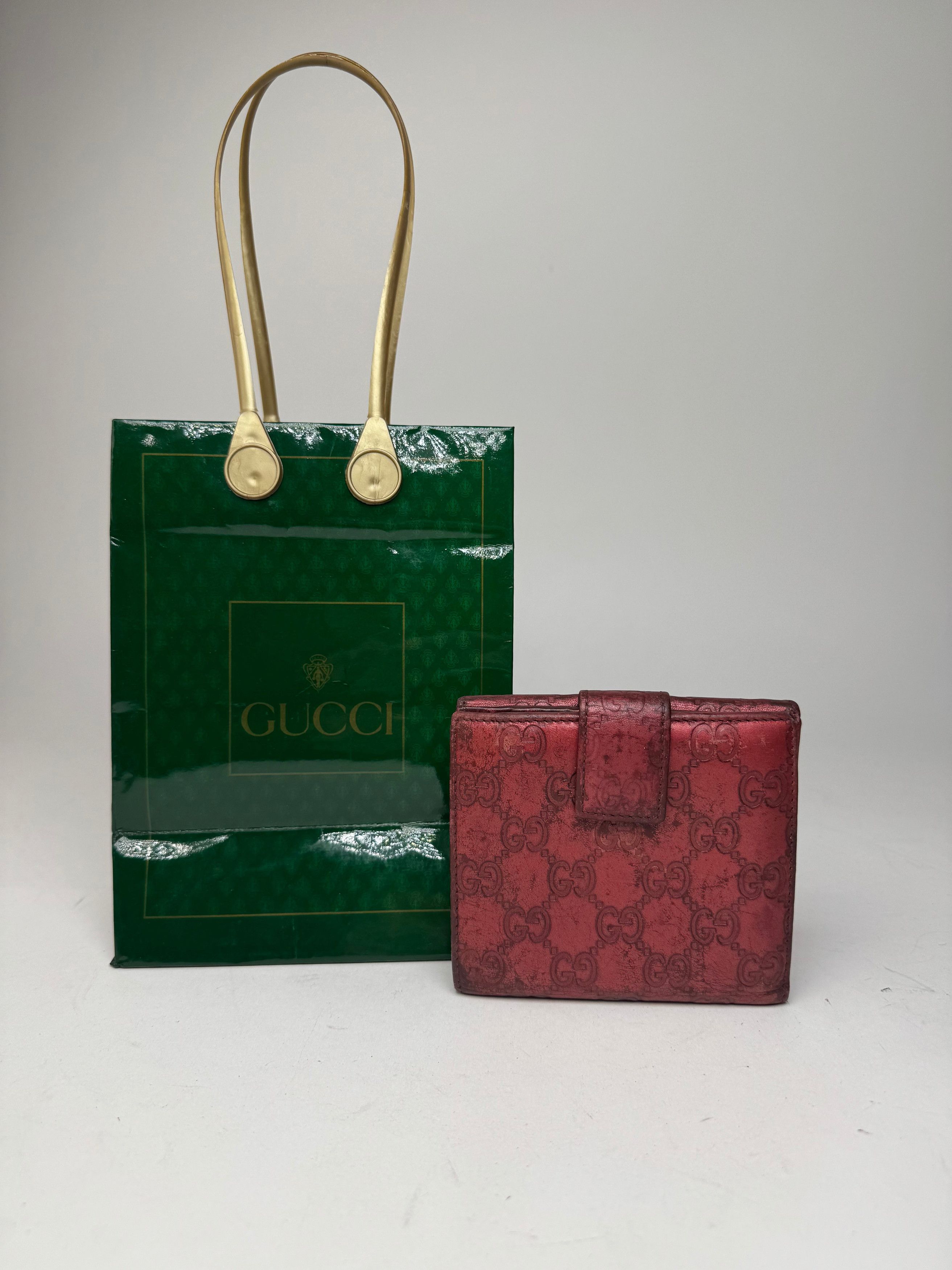 Gucci Vintage Metallic Monogram Leather Wallet Red Size ONE SIZE - 2 Thumbnail