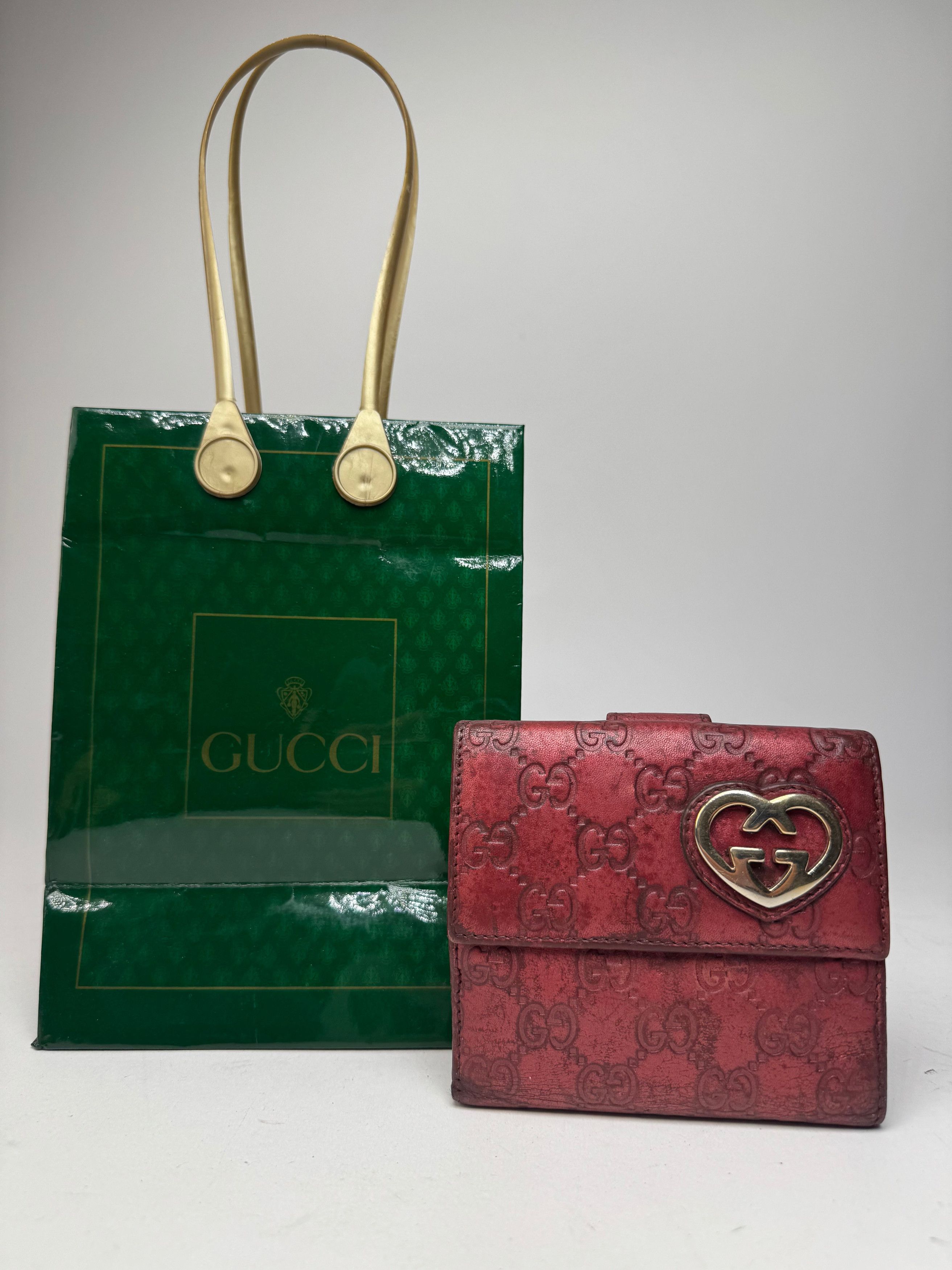 Gucci Vintage Metallic Monogram Leather Wallet Red Size ONE SIZE - 13 Thumbnail