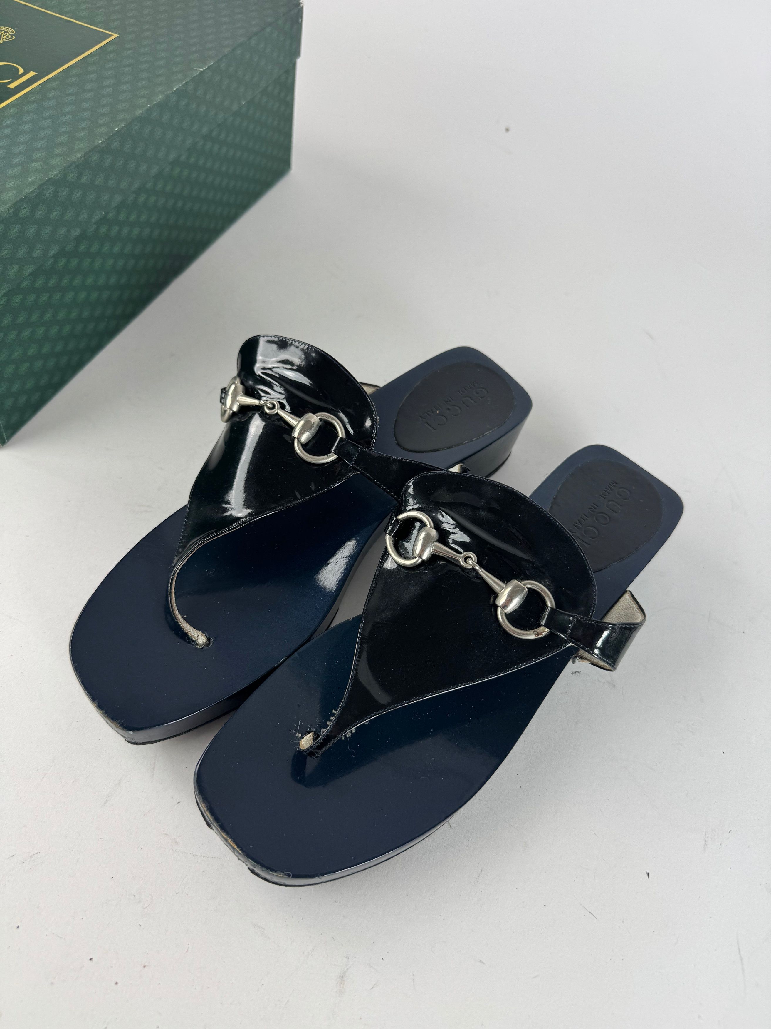 Gucci Vintage Patent Leather Horsebit Sandals Black EU38 Size US 7 / IT 37 - 3 Thumbnail