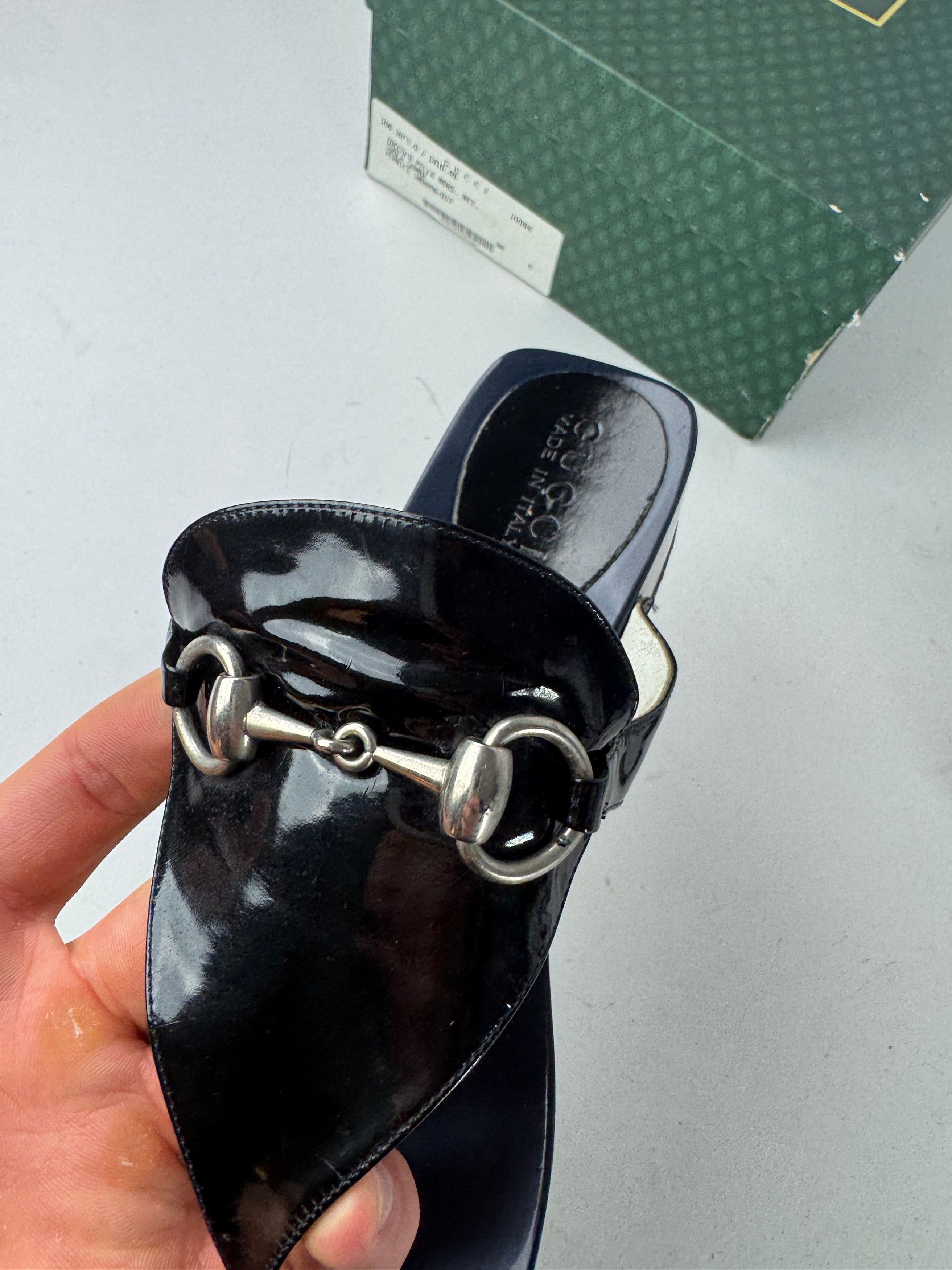 Gucci Vintage Patent Leather Horsebit Sandals Black EU38 Size US 7 / IT 37 - 5 Thumbnail