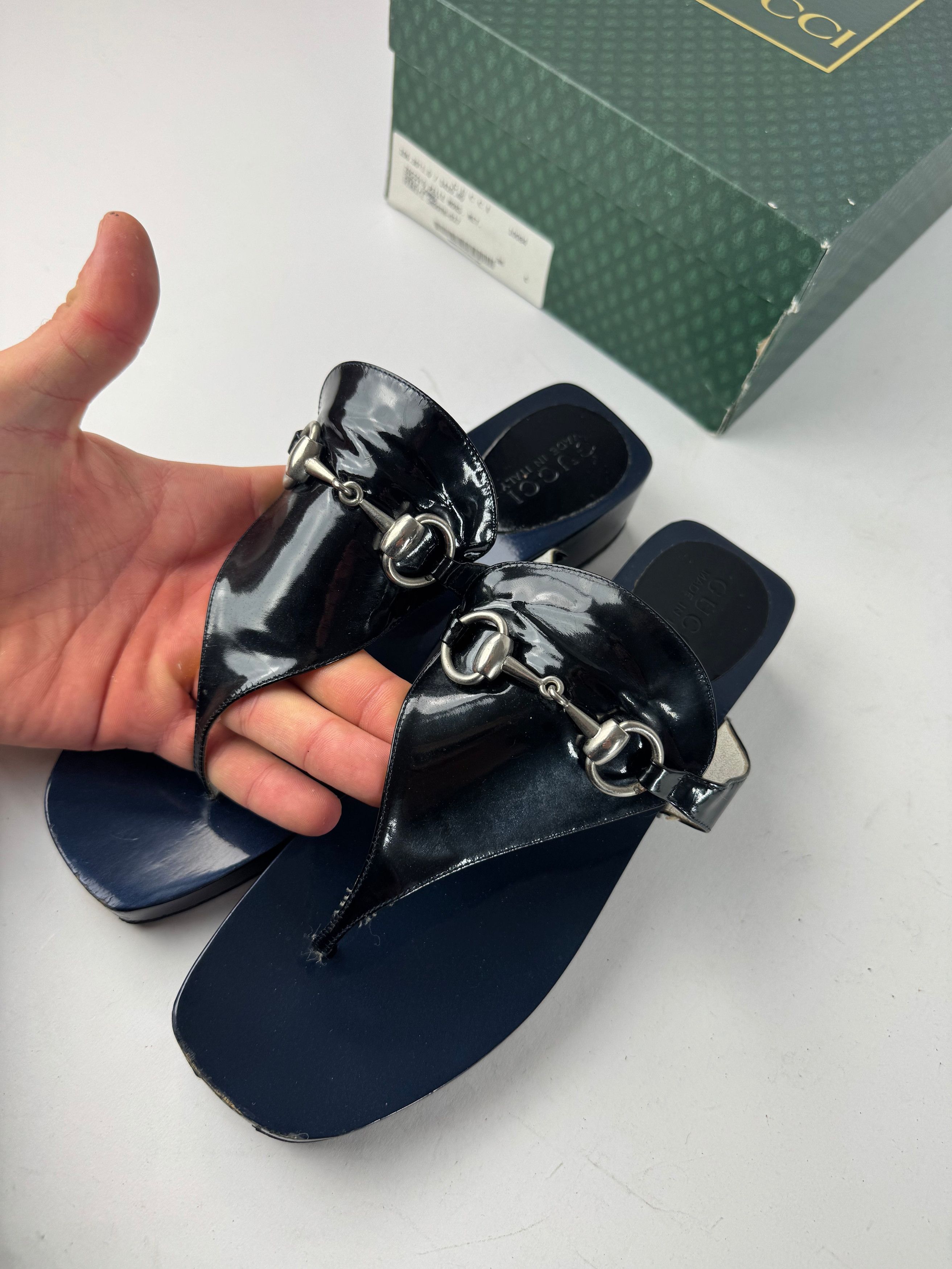 Gucci Vintage Patent Leather Horsebit Sandals Black EU38 Size US 7 / IT 37 - 7 Thumbnail
