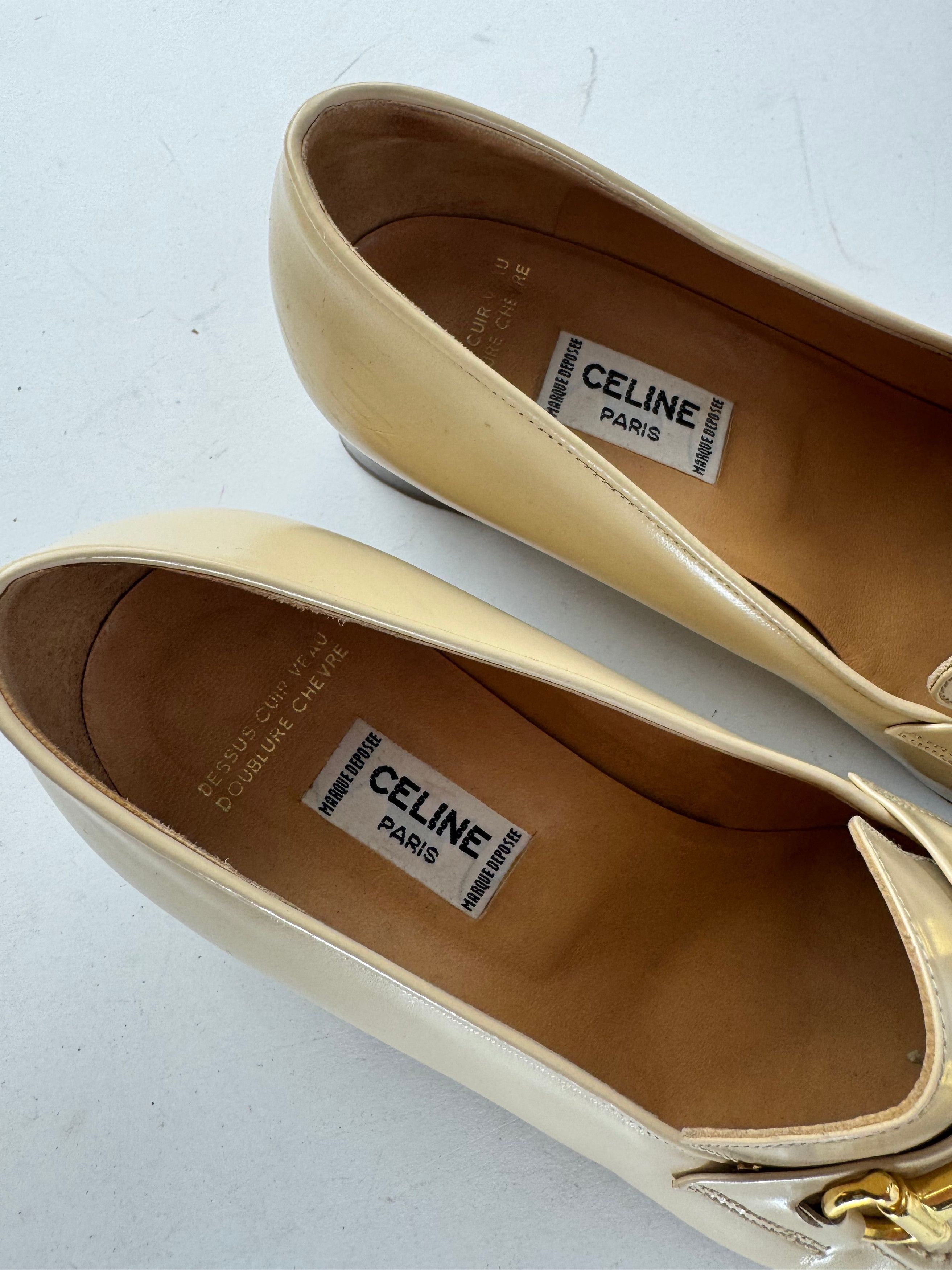 Celine Vintage Patent Leather Loafer Beige Size US 5 / IT 35 - 9 Thumbnail