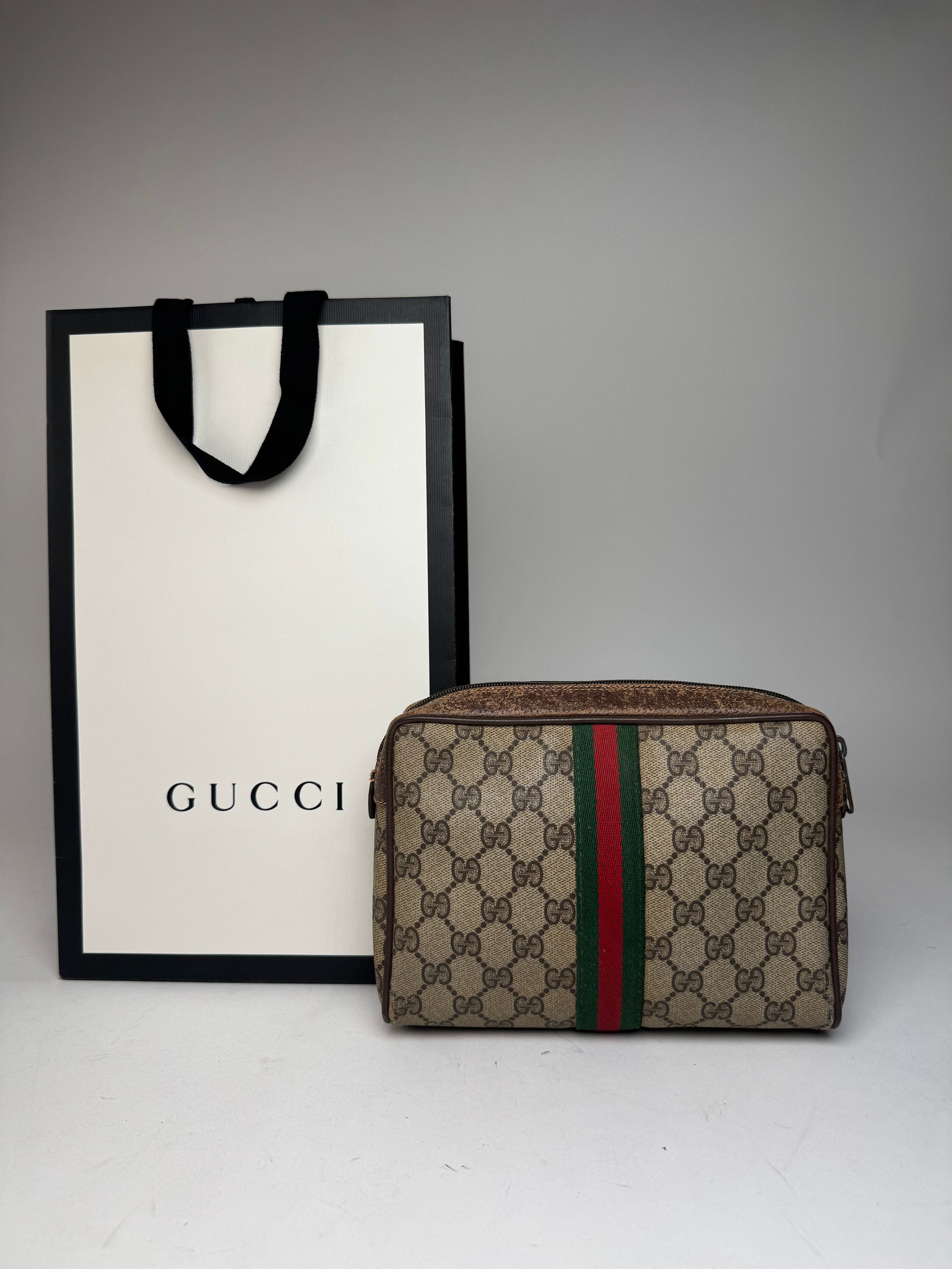 Gucci Vintage Ophidia Monogram Leather Clutch Grey Brown Size ONE SIZE - 13 Thumbnail