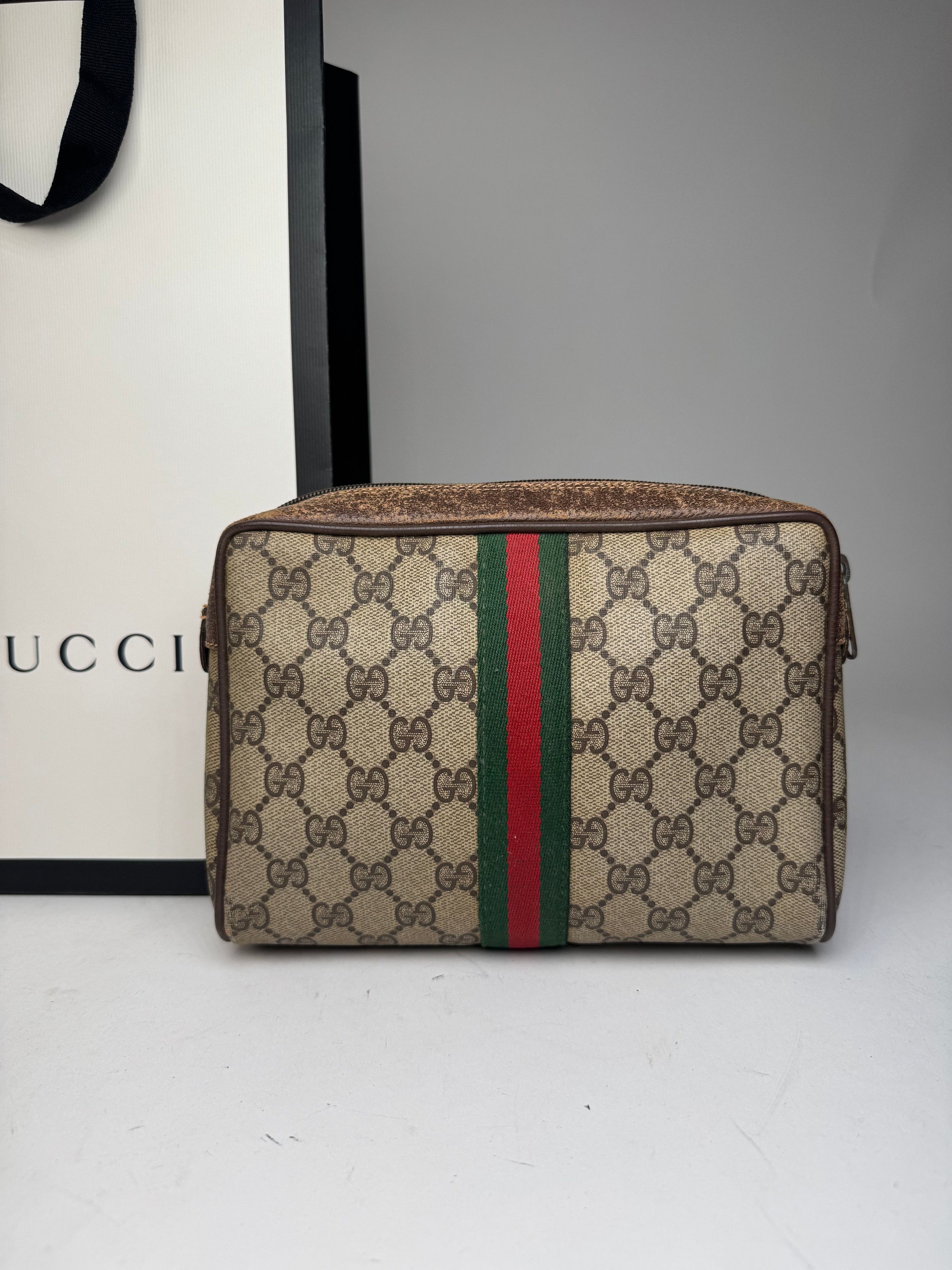 Gucci Vintage Ophidia Monogram Leather Clutch Grey Brown Size ONE SIZE - 6 Thumbnail