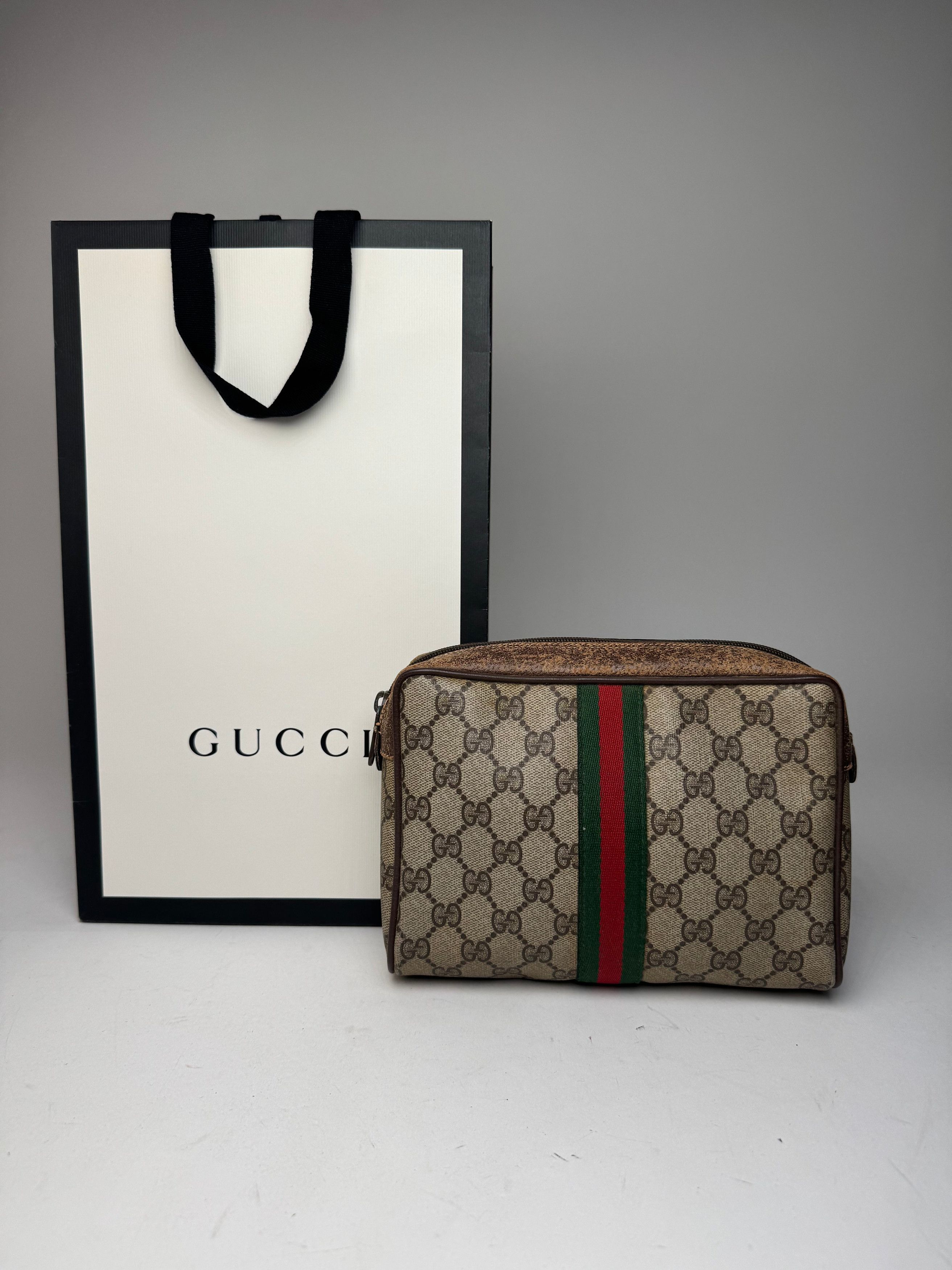 Gucci Vintage Ophidia Monogram Leather Clutch Grey Brown Size ONE SIZE - 8 Thumbnail