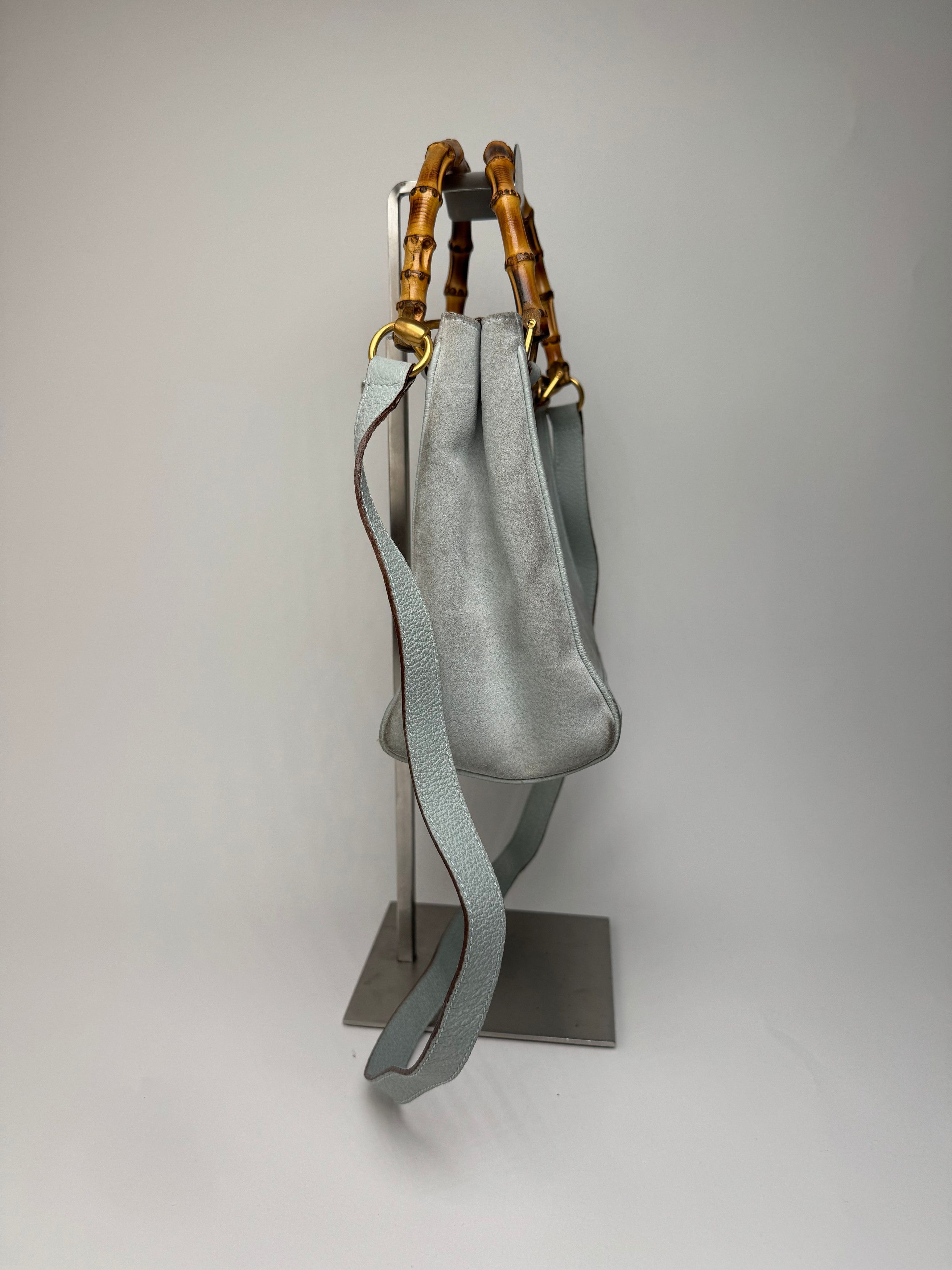 Gucci Vintage Suede 2Way Bamboo Handbag Light Blue Size ONE SIZE - 6 Thumbnail