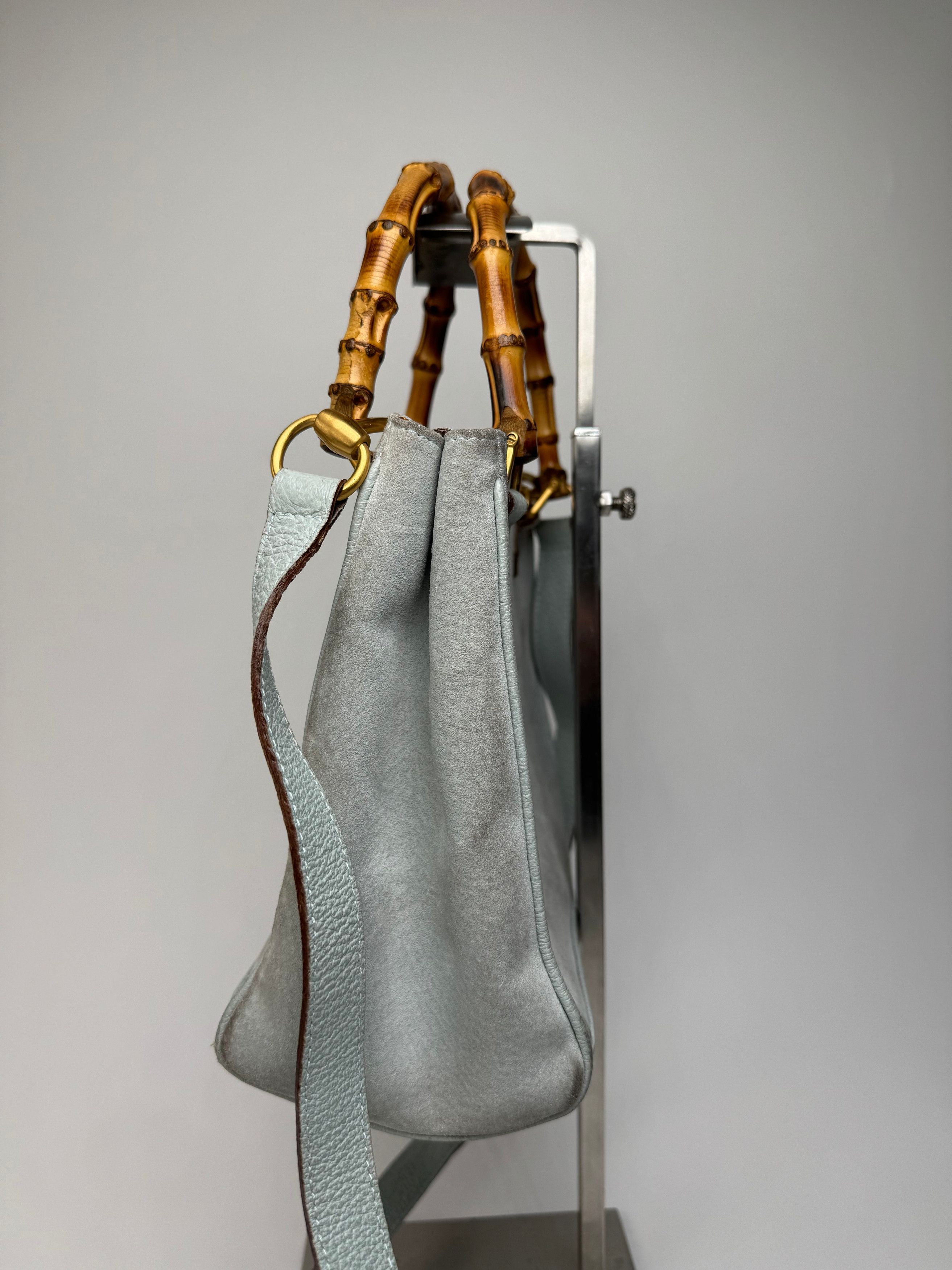Gucci Vintage Suede 2Way Bamboo Handbag Light Blue Size ONE SIZE - 4 Thumbnail