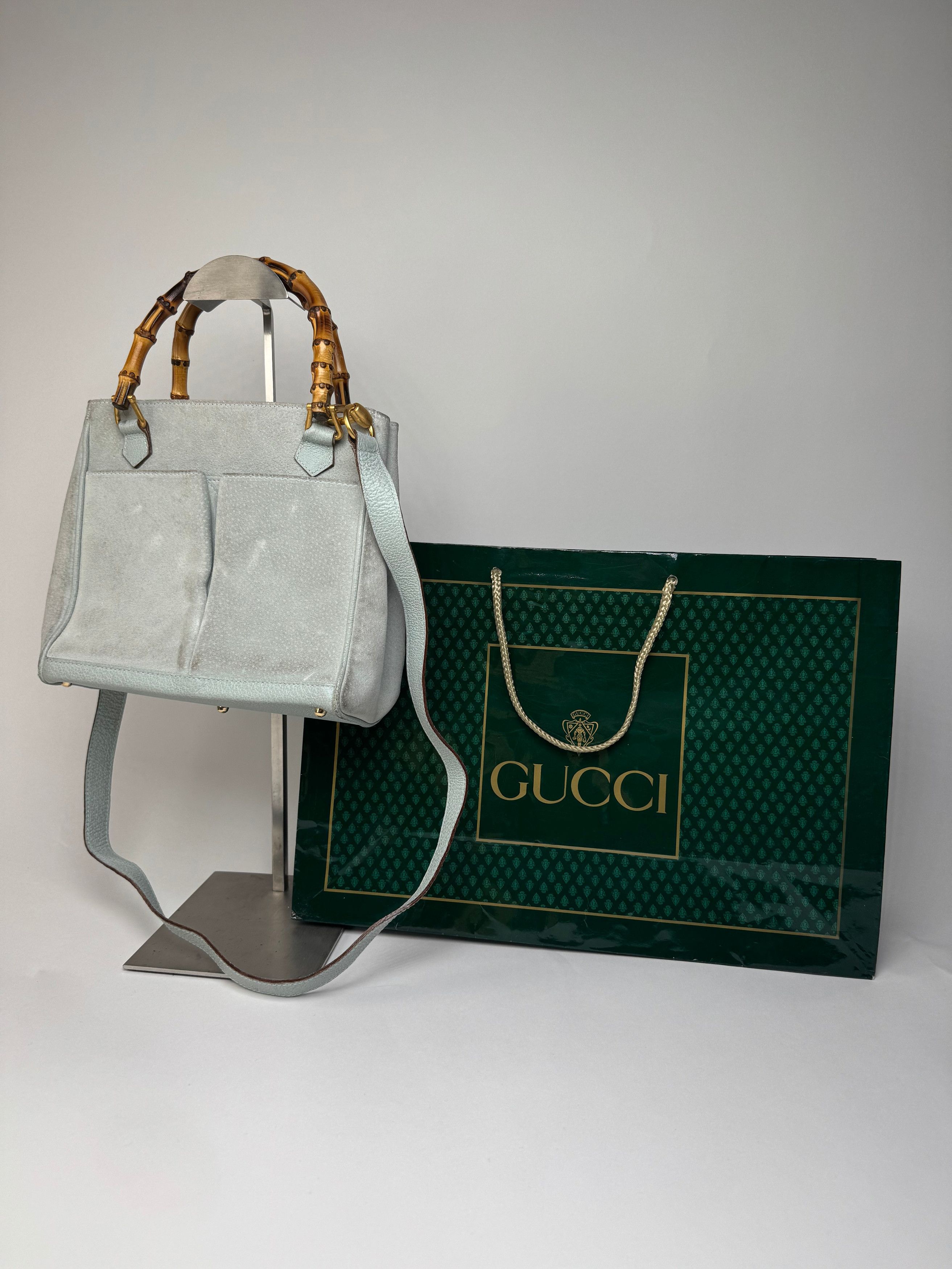 Gucci Vintage Suede 2Way Bamboo Handbag Light Blue Size ONE SIZE - 2 Thumbnail