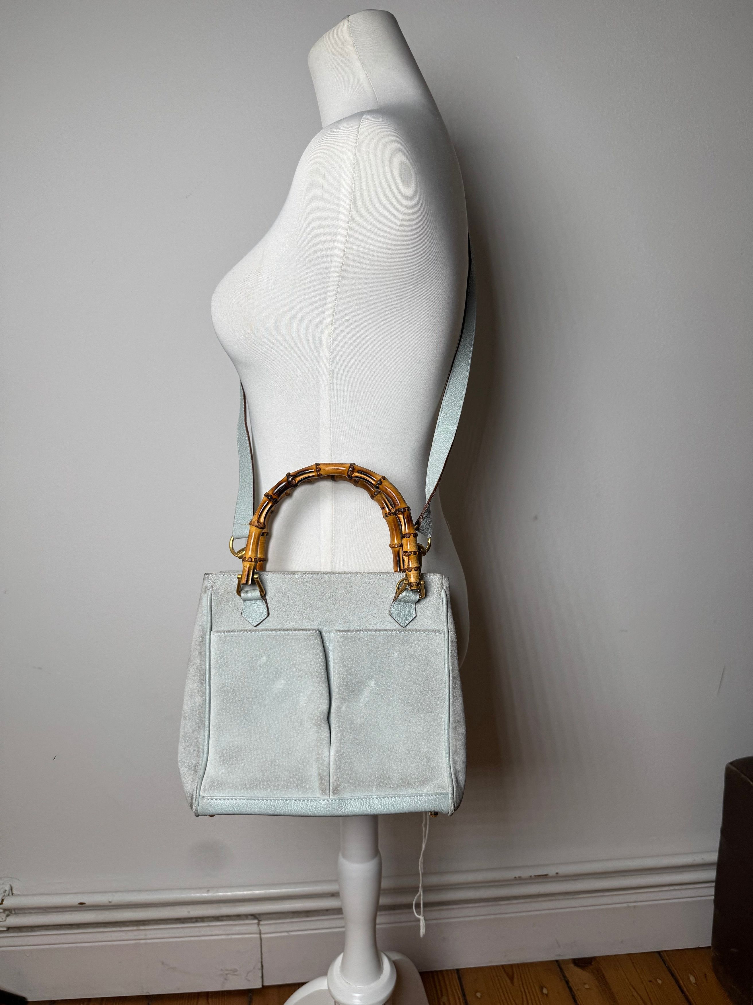Gucci Vintage Suede 2Way Bamboo Handbag Light Blue Size ONE SIZE - 11 Thumbnail
