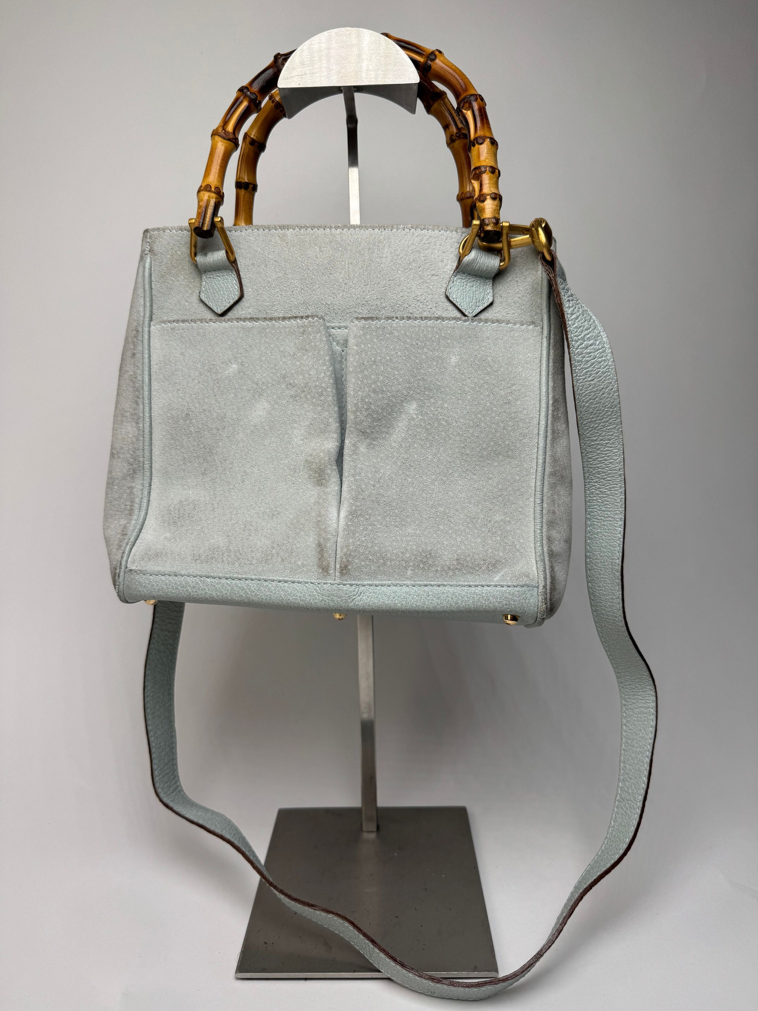 Gucci Vintage Suede 2Way Bamboo Handbag Light Blue Size ONE SIZE - 3 Thumbnail
