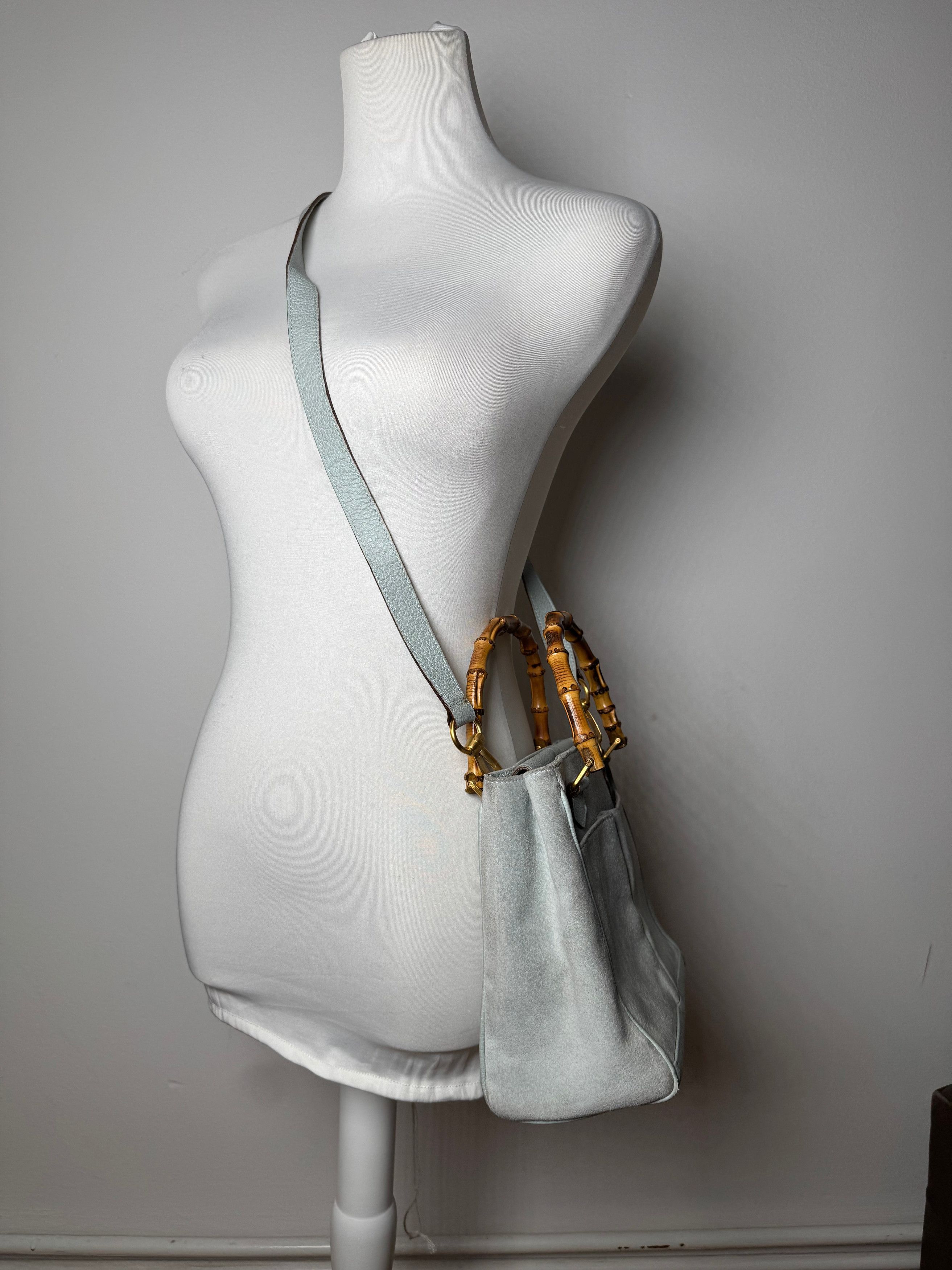 Gucci Vintage Suede 2Way Bamboo Handbag Light Blue Size ONE SIZE - 13 Thumbnail