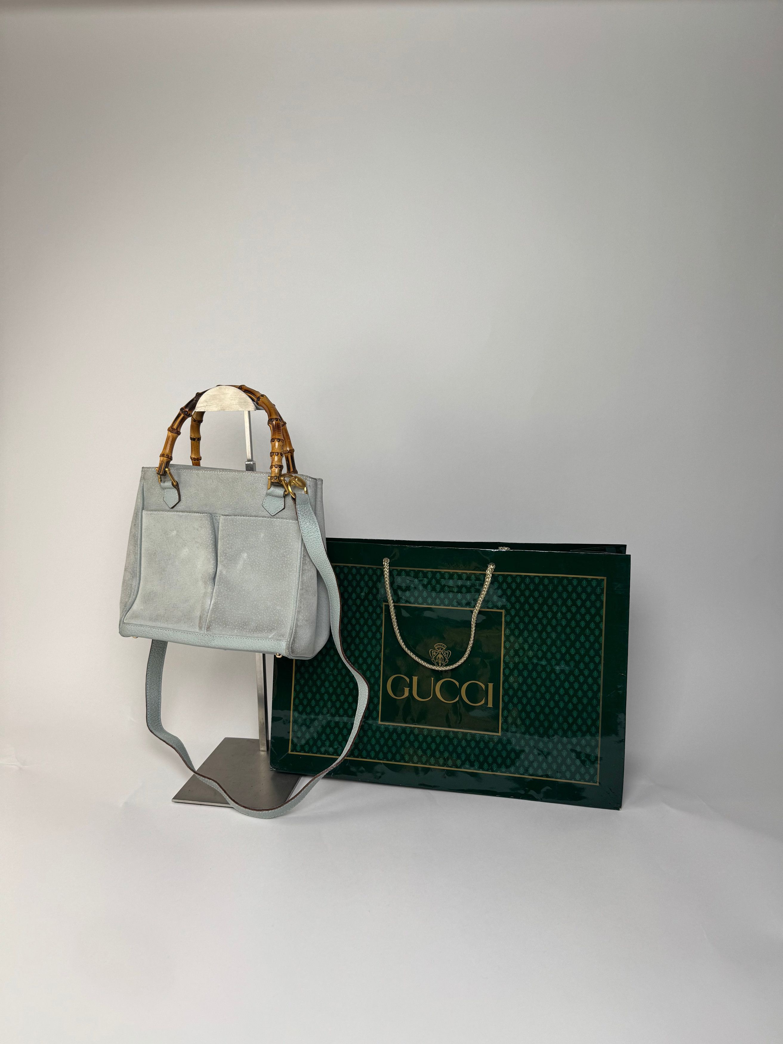 Gucci Vintage Suede 2Way Bamboo Handbag Light Blue Size ONE SIZE - 14 Thumbnail
