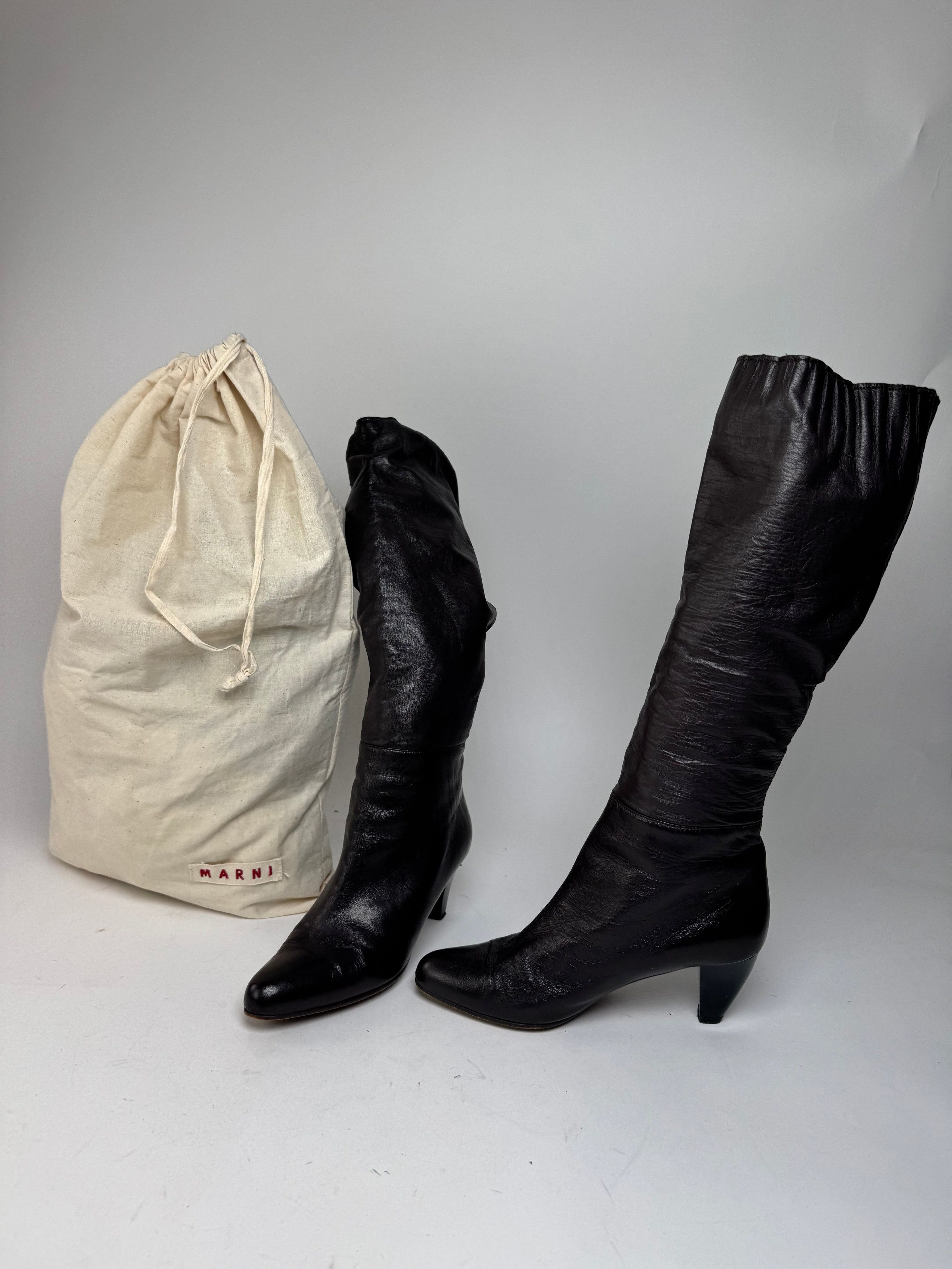 Marni Vintage Leather Heeled Boots Brown EU38 Size US 7 / IT 37 - 2 Thumbnail