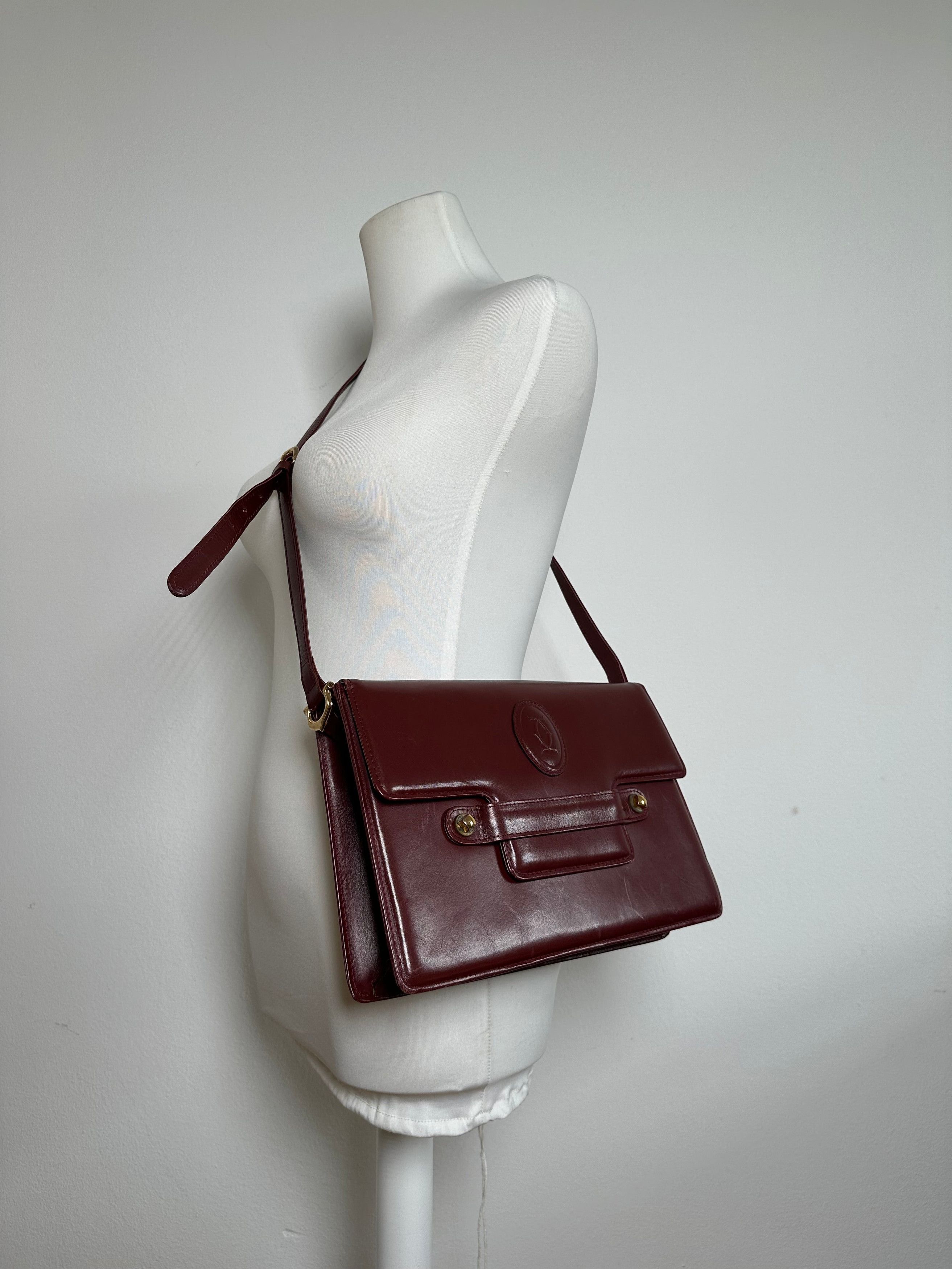 Cartier Vintage Logo Leather Bag Burgundy Size ONE SIZE - 4 Thumbnail
