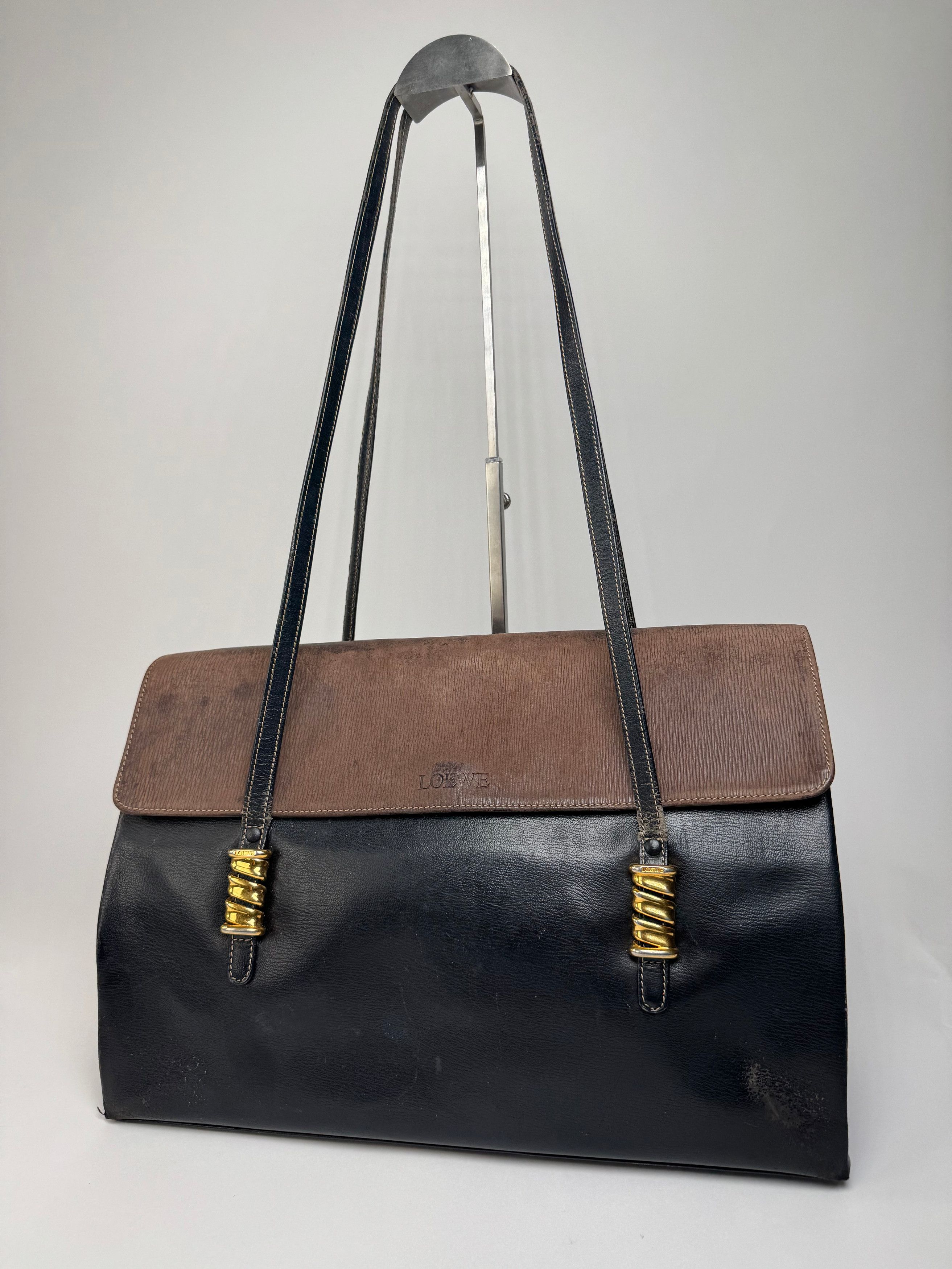 Loewe Vintage Madrid Leather Handbag Brown Black Size ONE SIZE - 6 Thumbnail