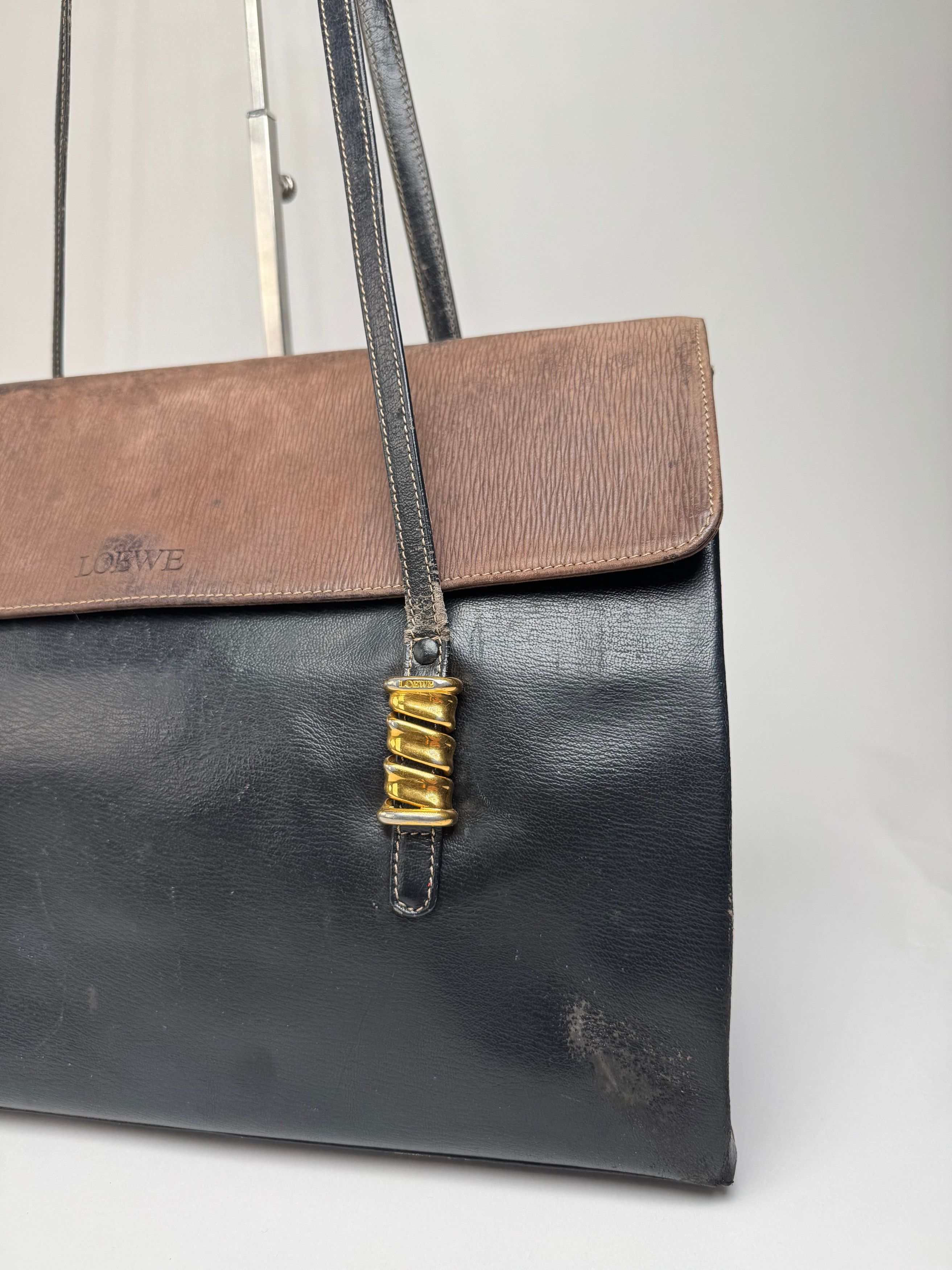 Loewe Vintage Madrid Leather Handbag Brown Black Size ONE SIZE - 10 Thumbnail